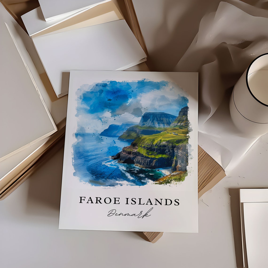 Faroe Islands Denmark Dramatic Coastal Cliffs Watercolor Poster - Image 6