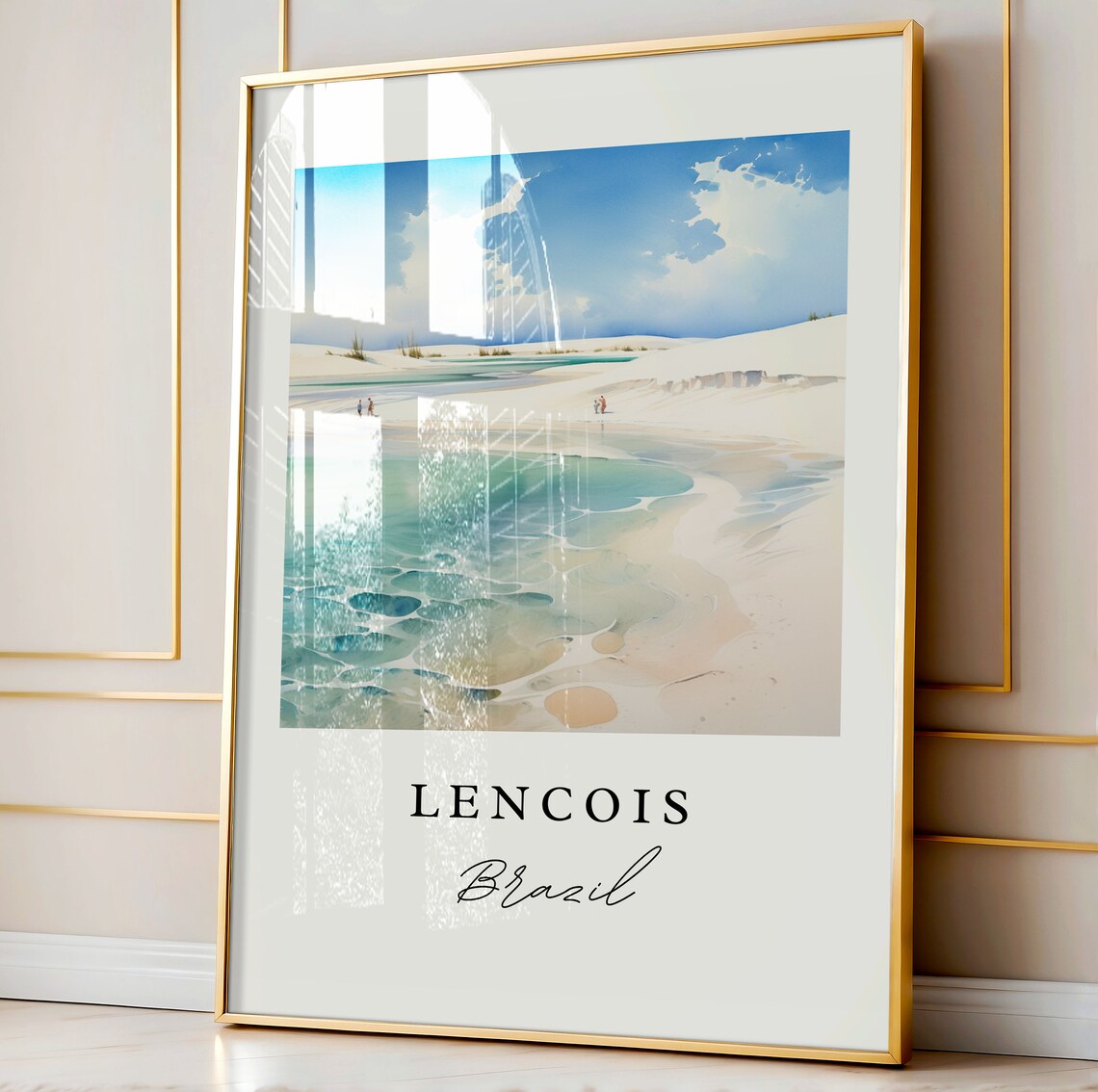 Lencois Brazil White Sand Dunes Turquoise Lagoon Watercolor Poster - Image 4