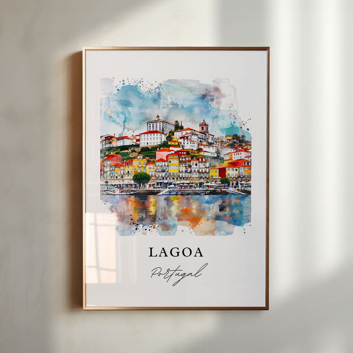 Lagoa Portugal Watercolor Riverside Town Colorful Houses Poster