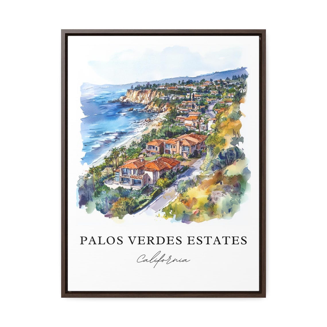 Palos Verdes Estates California Coastal Cliffs Watercolor Poster - Image 3