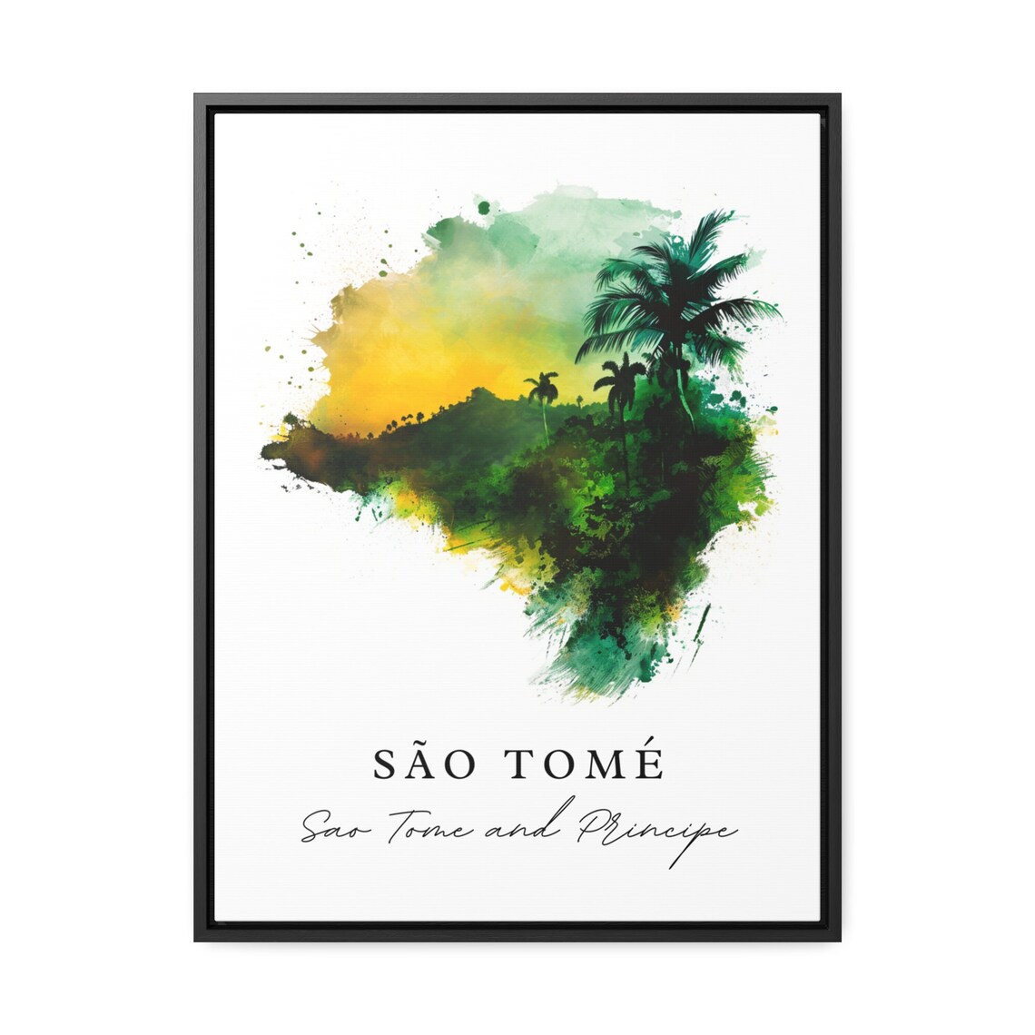 Sao Tome And Principe Palm Island Watercolor Tropical Poster - Image 3