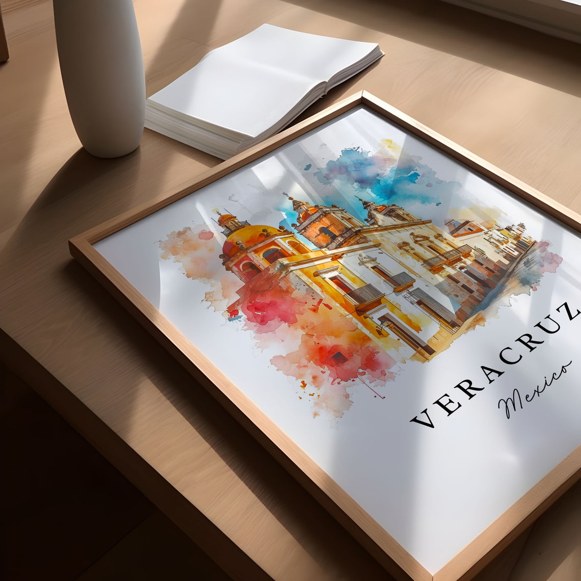 Veracruz Mexico Watercolor Colonial Cathedral Orange Domes Poster - Image 5