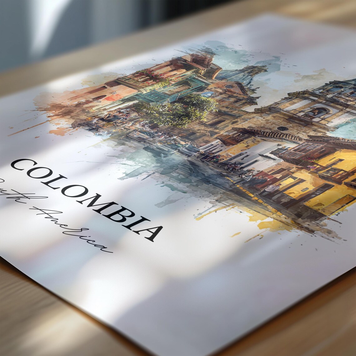Colombia Watercolor Colonial Old Town Cathedral Street Travel Poster - Image 6
