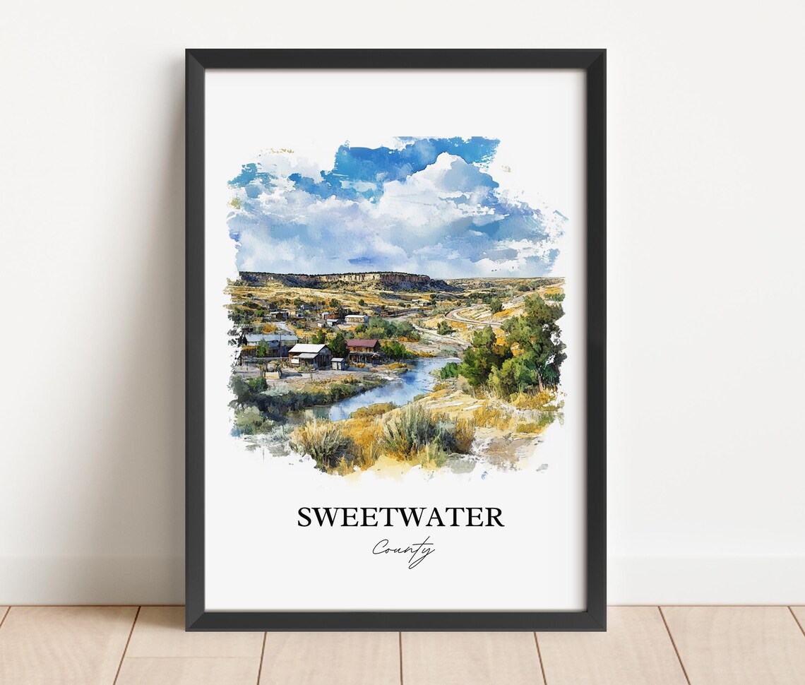 Sweetwater County Wyoming Watercolor Desert Town River Bluffs Poster - Image 2