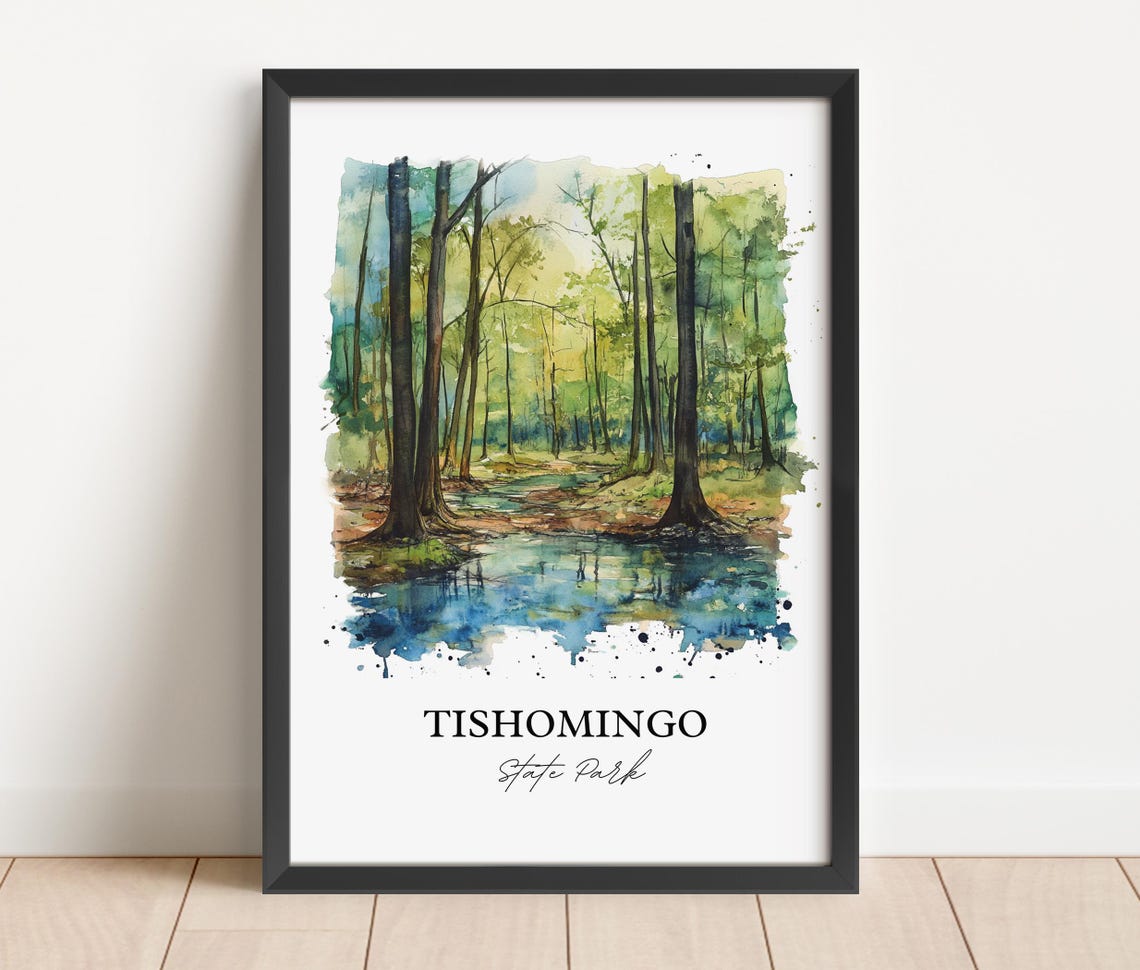 Tishomingo State Park Forest Creek Watercolor Nature Art Poster
