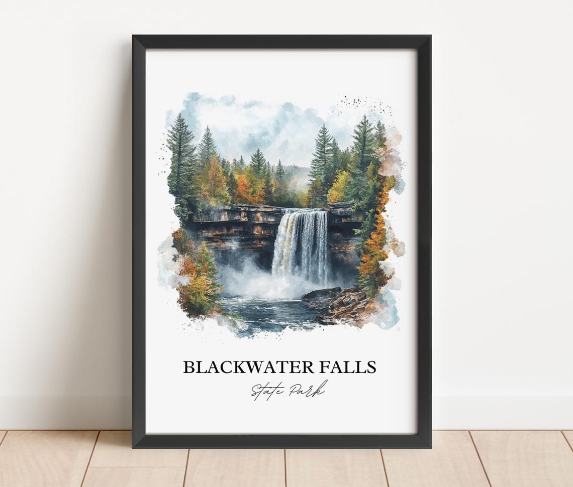 Blackwater Falls State Park Waterfall Forest Watercolor Poster - Image 3
