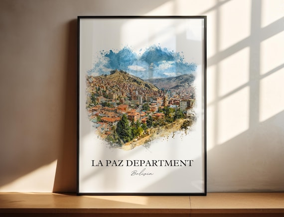 La Paz Department Bolivia City Hillside Watercolor Travel Poster