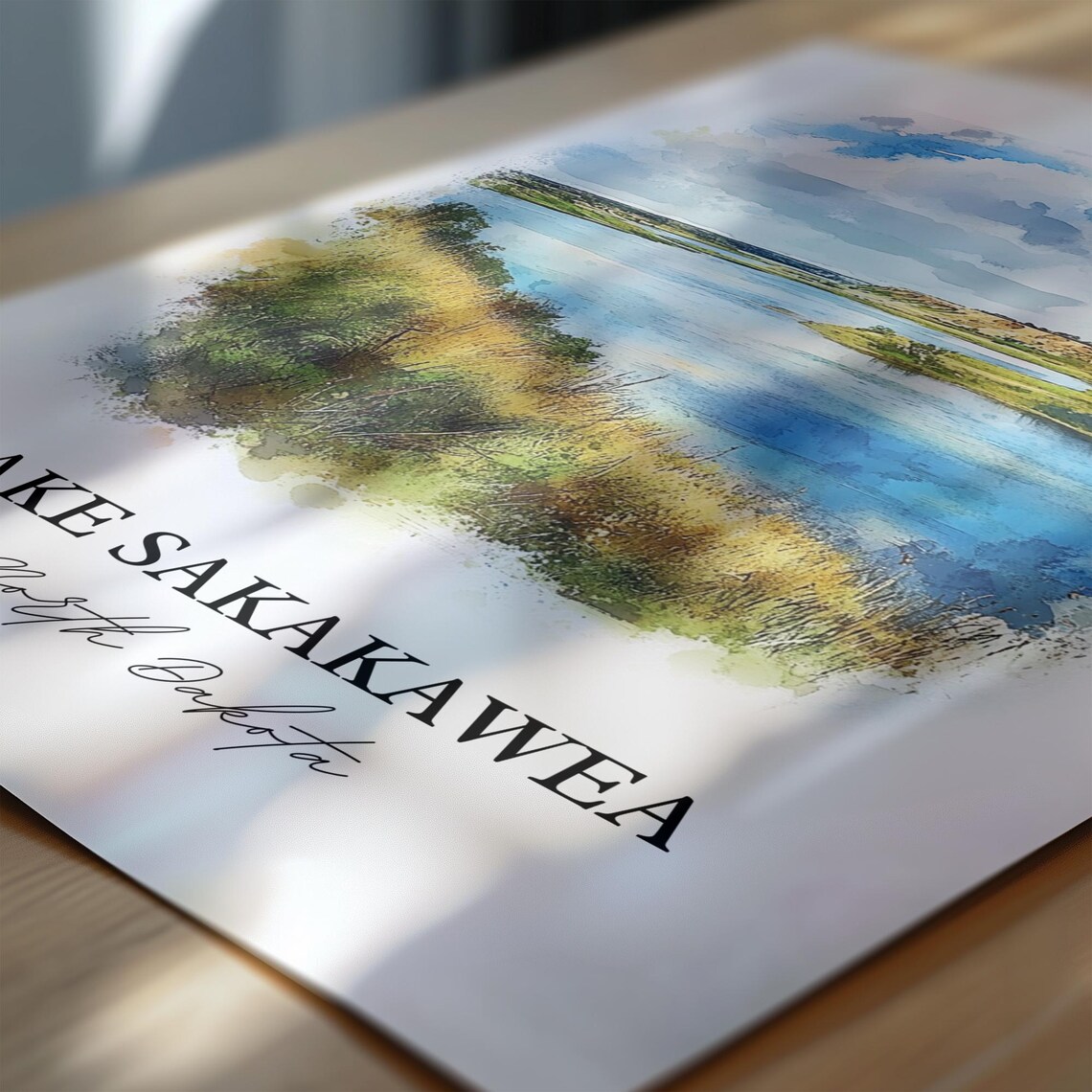 Lake Sakakawea North Dakota Watercolor Prairie Lake Bluffs Poster - Image 6
