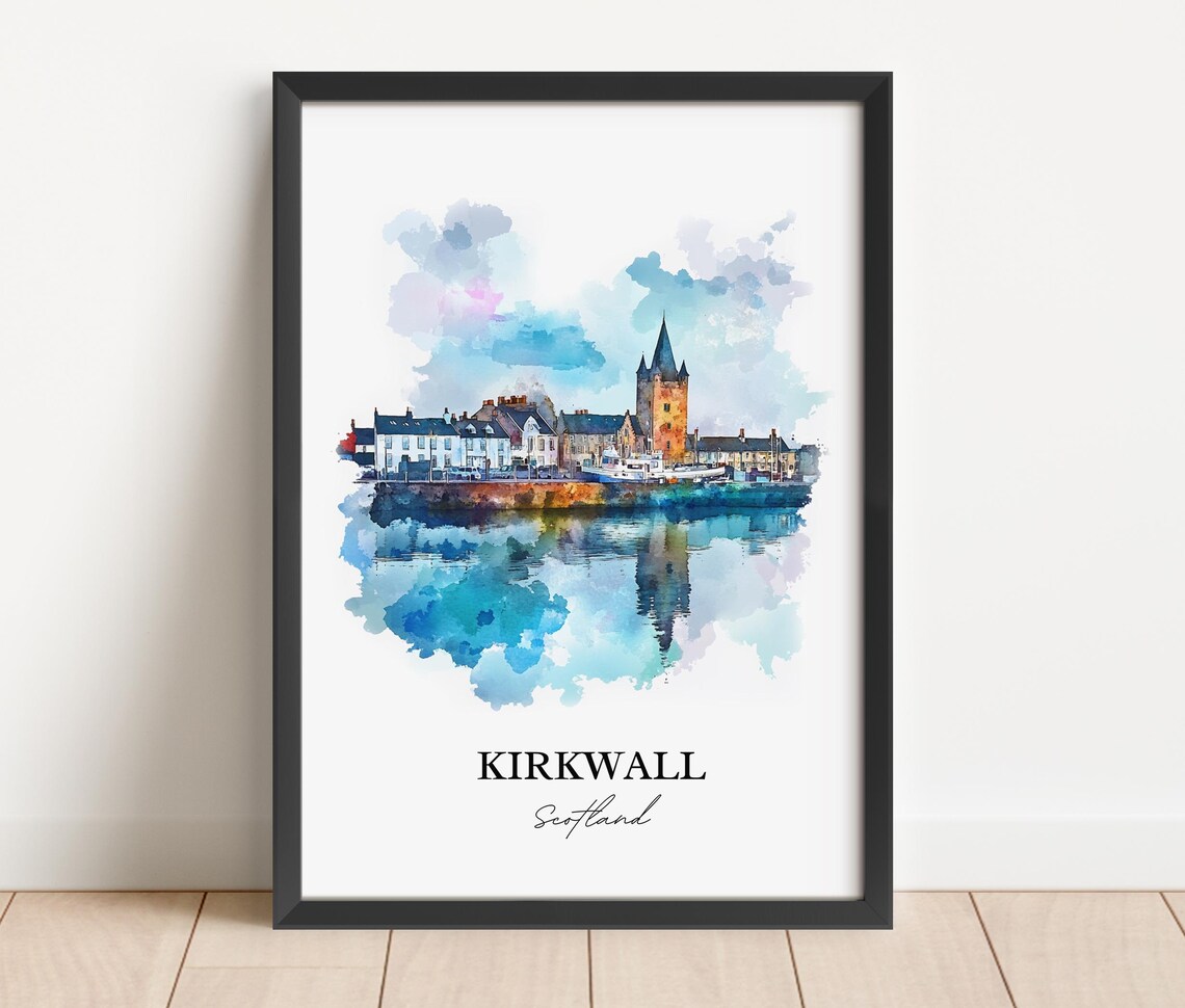 Kirkwall Scotland Watercolor Harbor Town Orkney Isles Poster - Image 2