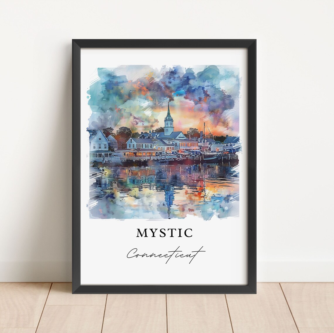 Mystic Connecticut Watercolor Travel Poster