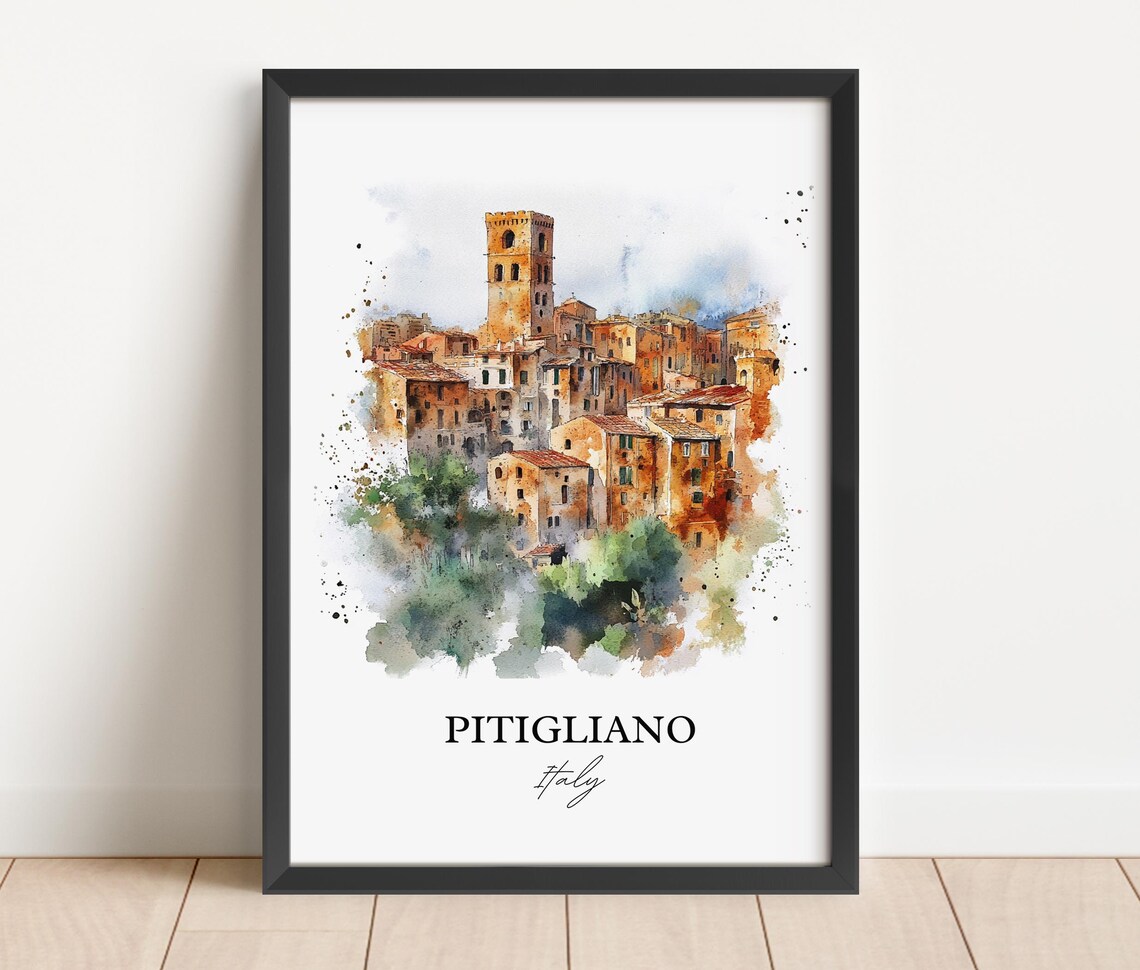 Pitigliano Italy Tufa Hilltop Town Bell Tower Watercolor Travel Poster - Image 5