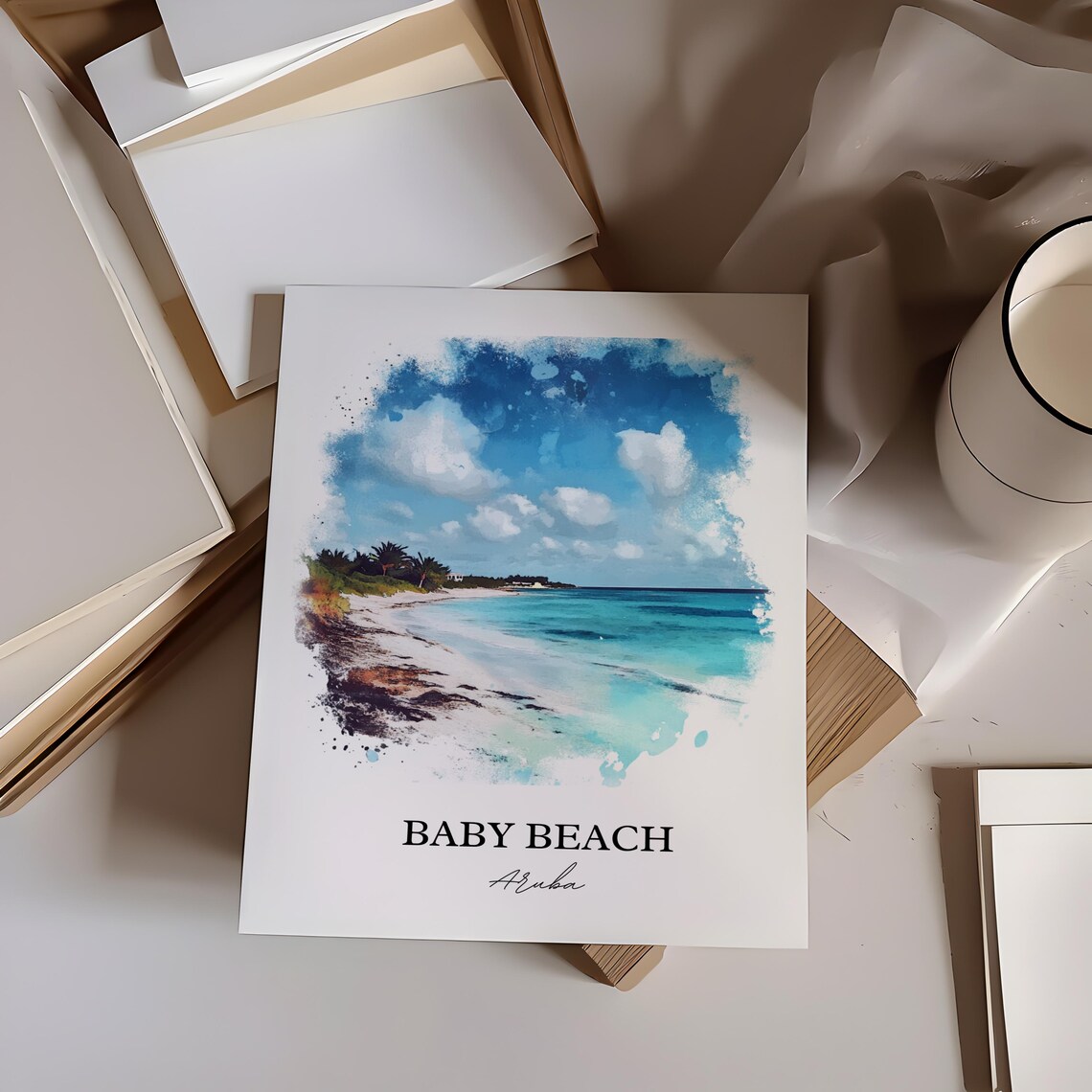 Baby Beach Aruba San Nicolas Watercolor Travel Poster - Image 3