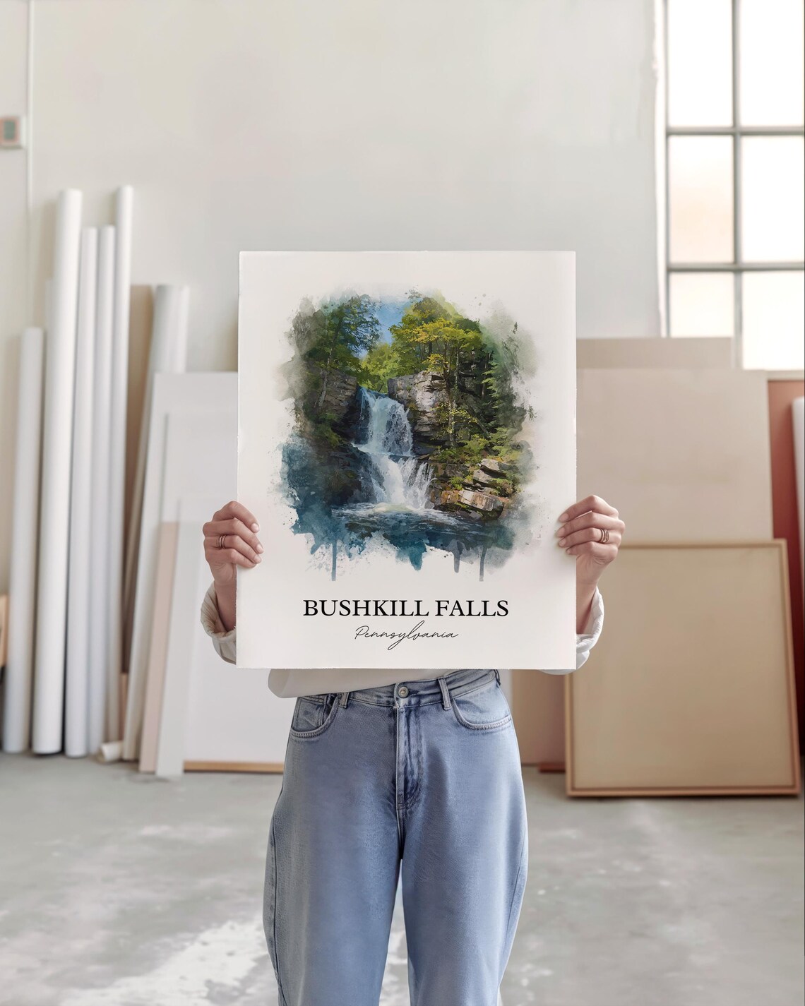 Bushkill Falls Pennsylvania Poconos Waterfall Watercolor Travel Poster - Image 4