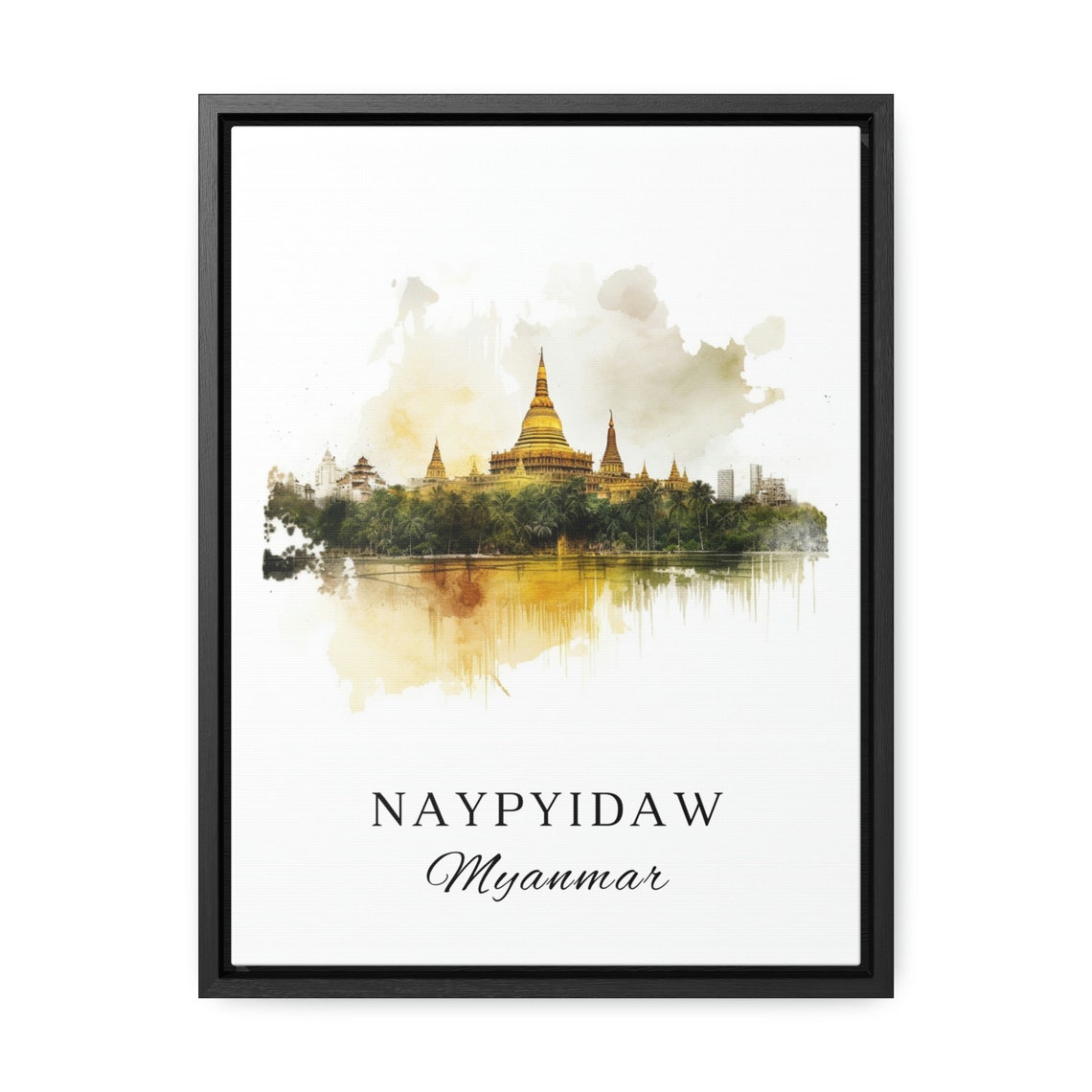 Naypyidaw Myanmar Watercolor Golden Pagoda Reflection Poster - Image 2