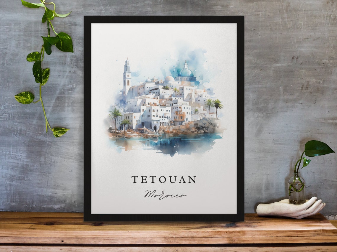 Tetouan Morocco Watercolor Of White City Mosque And Minaret Poster