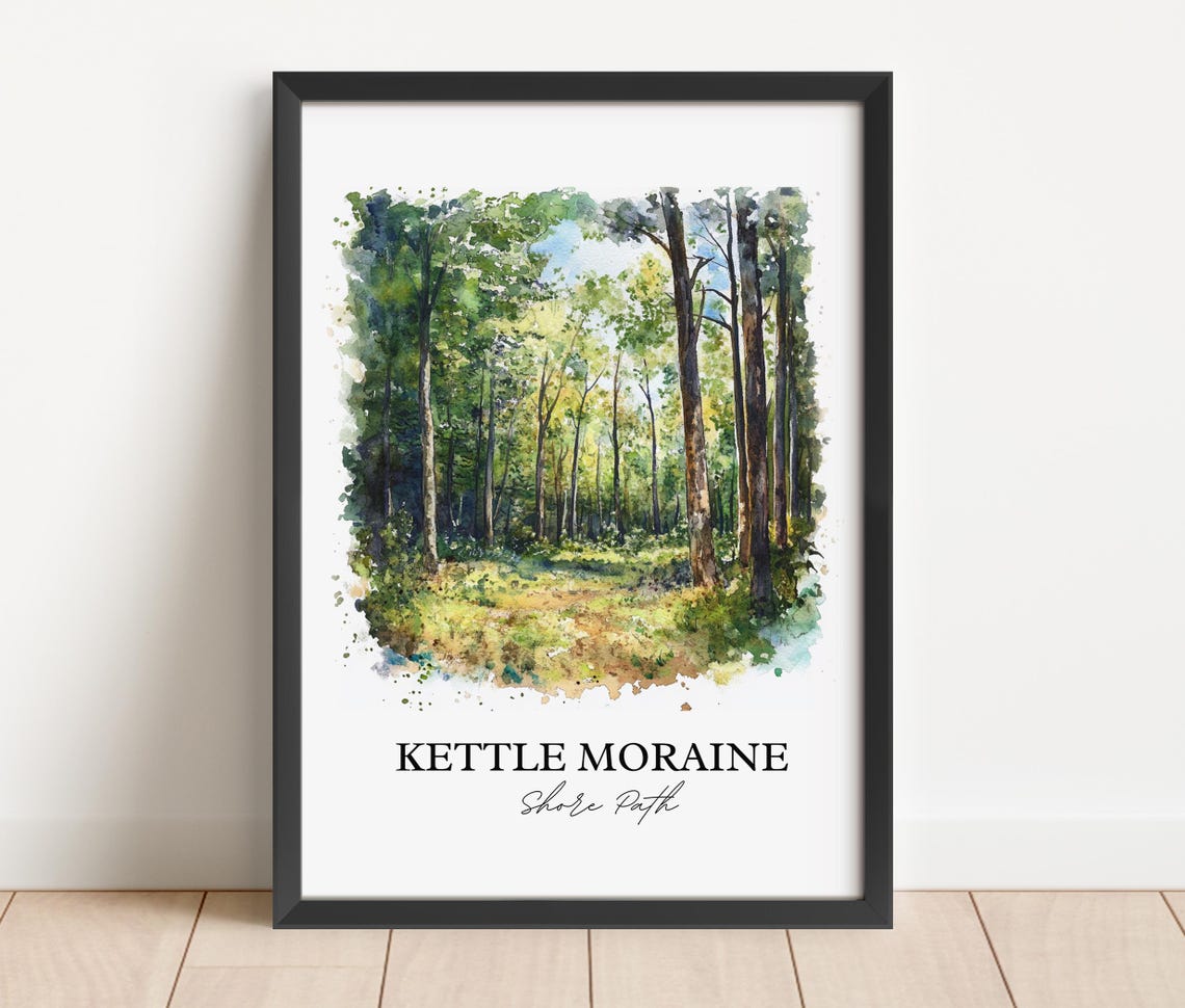 Kettle Moraine Shore Path Watercolor Forest Trail Green Trees Poster - Image 2