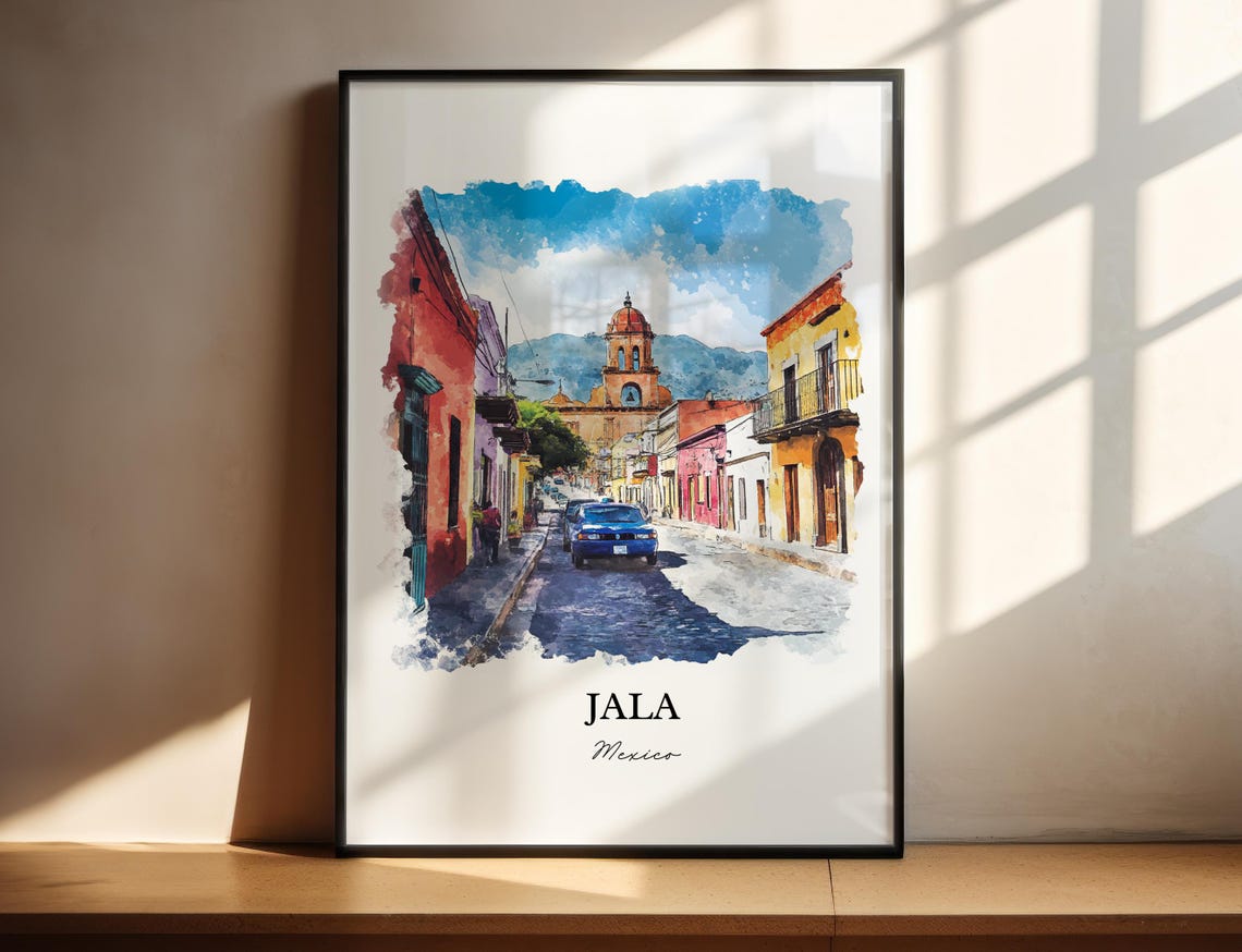 Jala Mexico Wall Art Nayarit Mx Print Watercolor Gift Travel Poster Housewarming
