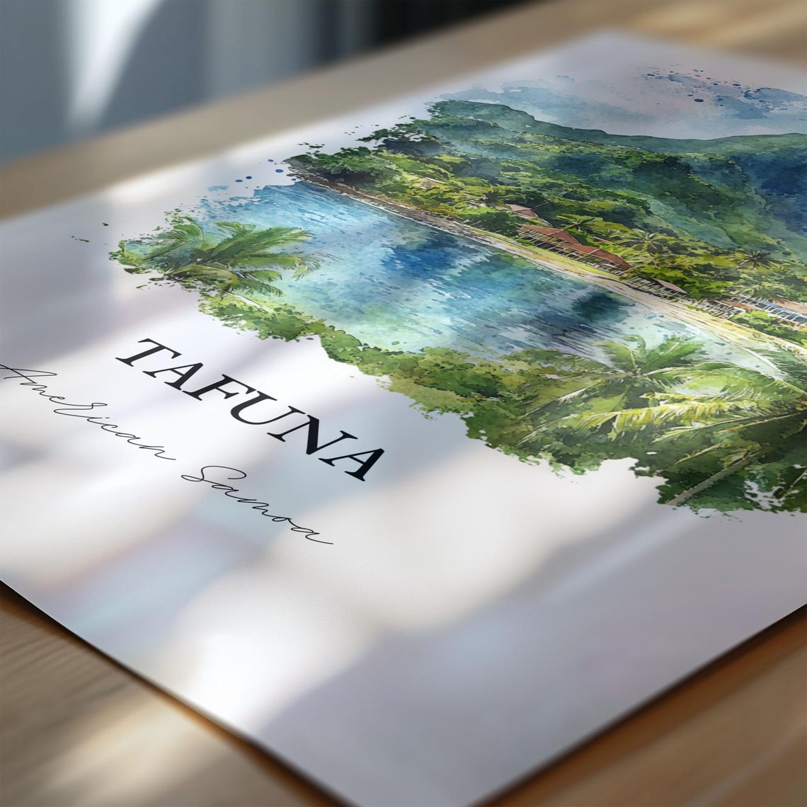 Tafuna American Samoa Tropical Coast Mountain Watercolor Art Poster - Image 6