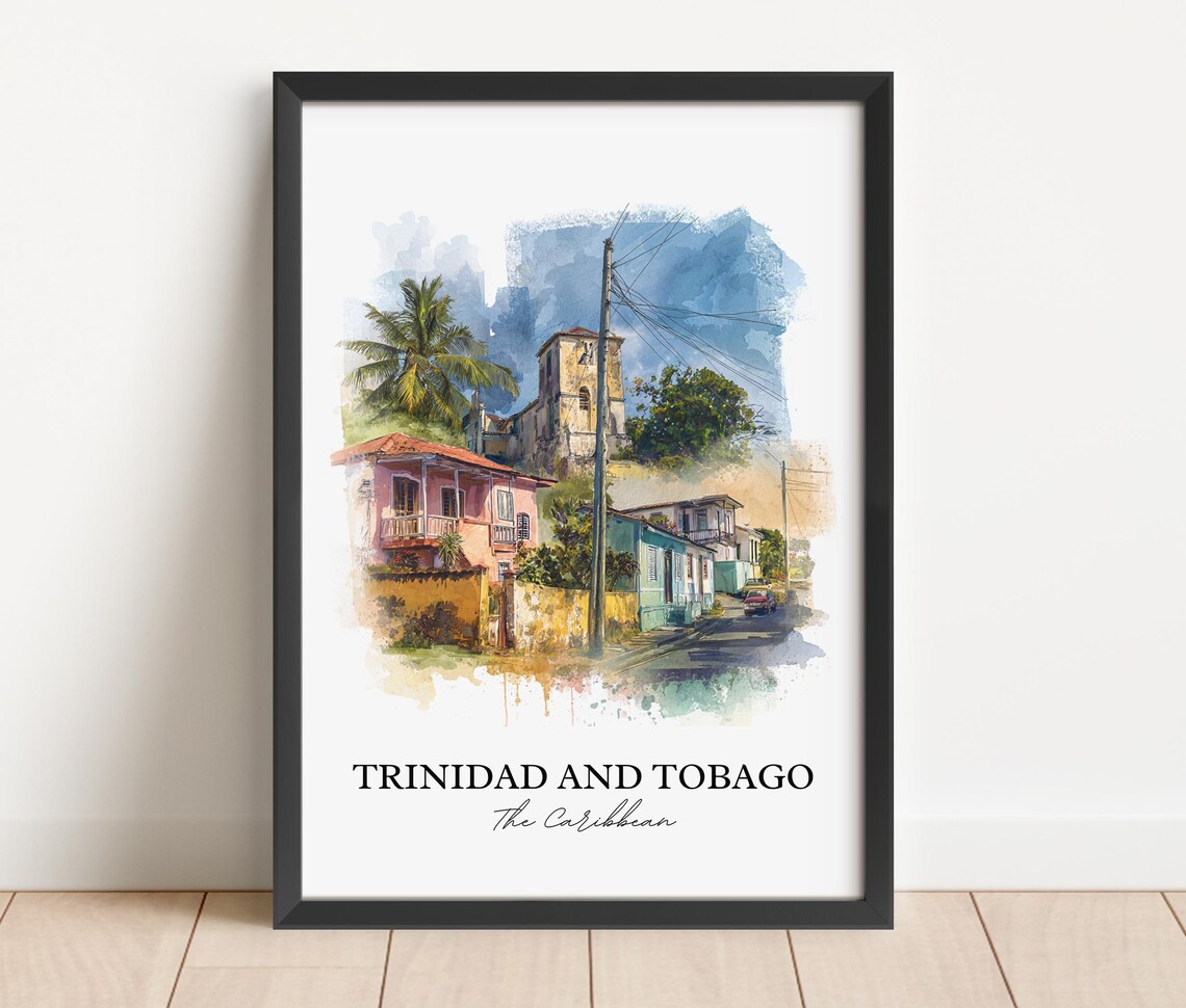 Trinidad and Tobago Caribbean Colonial Town Watercolor Poster - Image 2