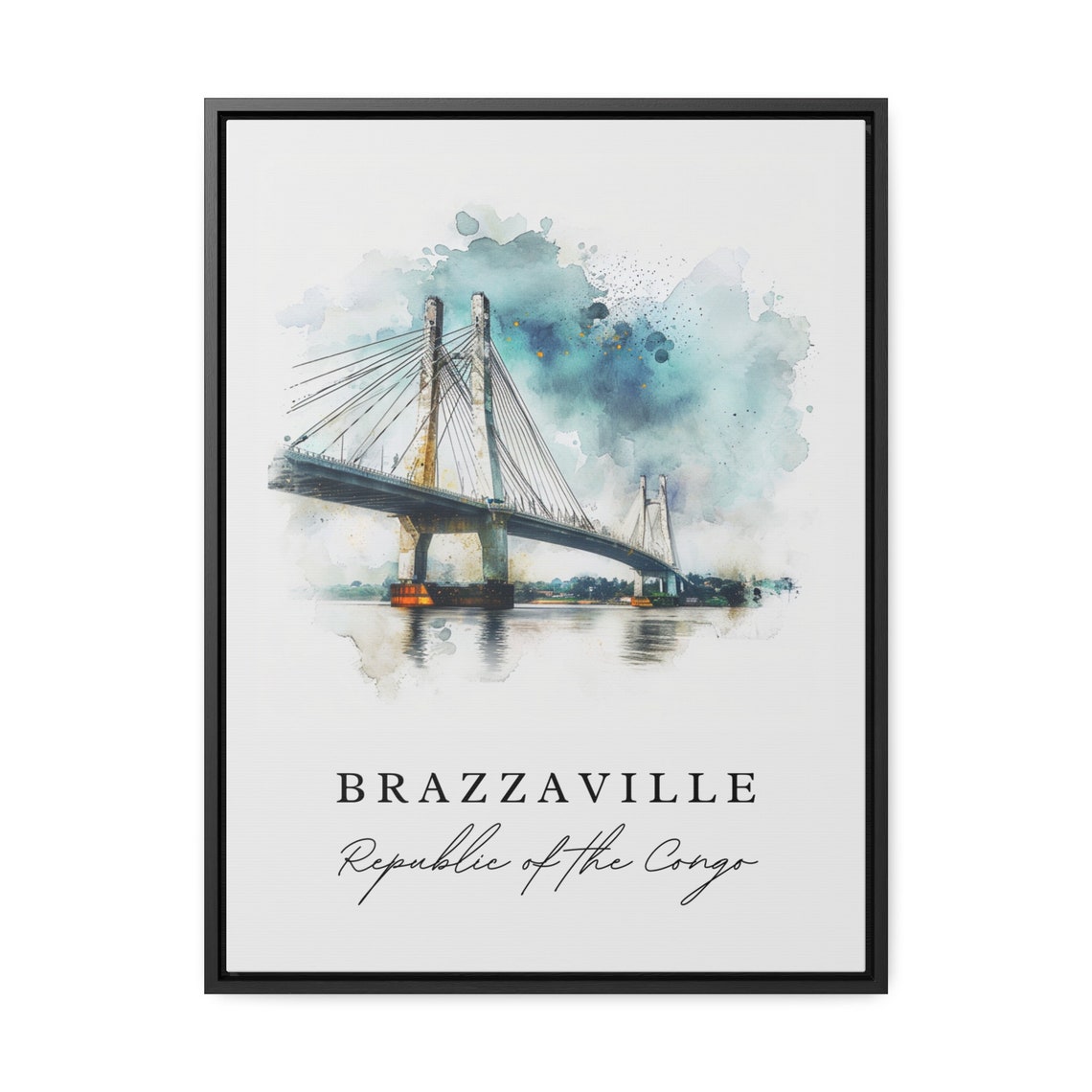Brazzaville Republic Of The Congo Bridge Watercolor Travel Poster - Image 3