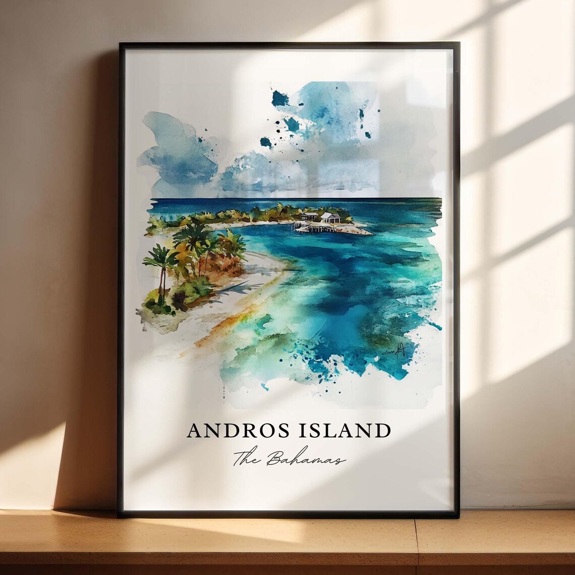 Andros Island Watercolor Bahamas Travel Poster