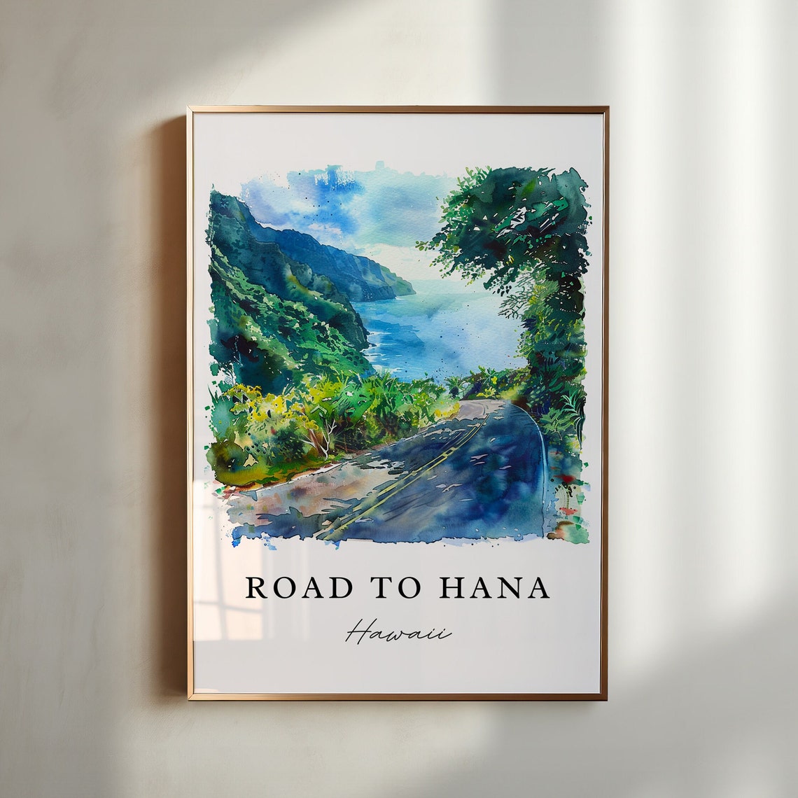Road To Hana Hawaii Watercolor Coastal Road Cliffs Ocean Poster