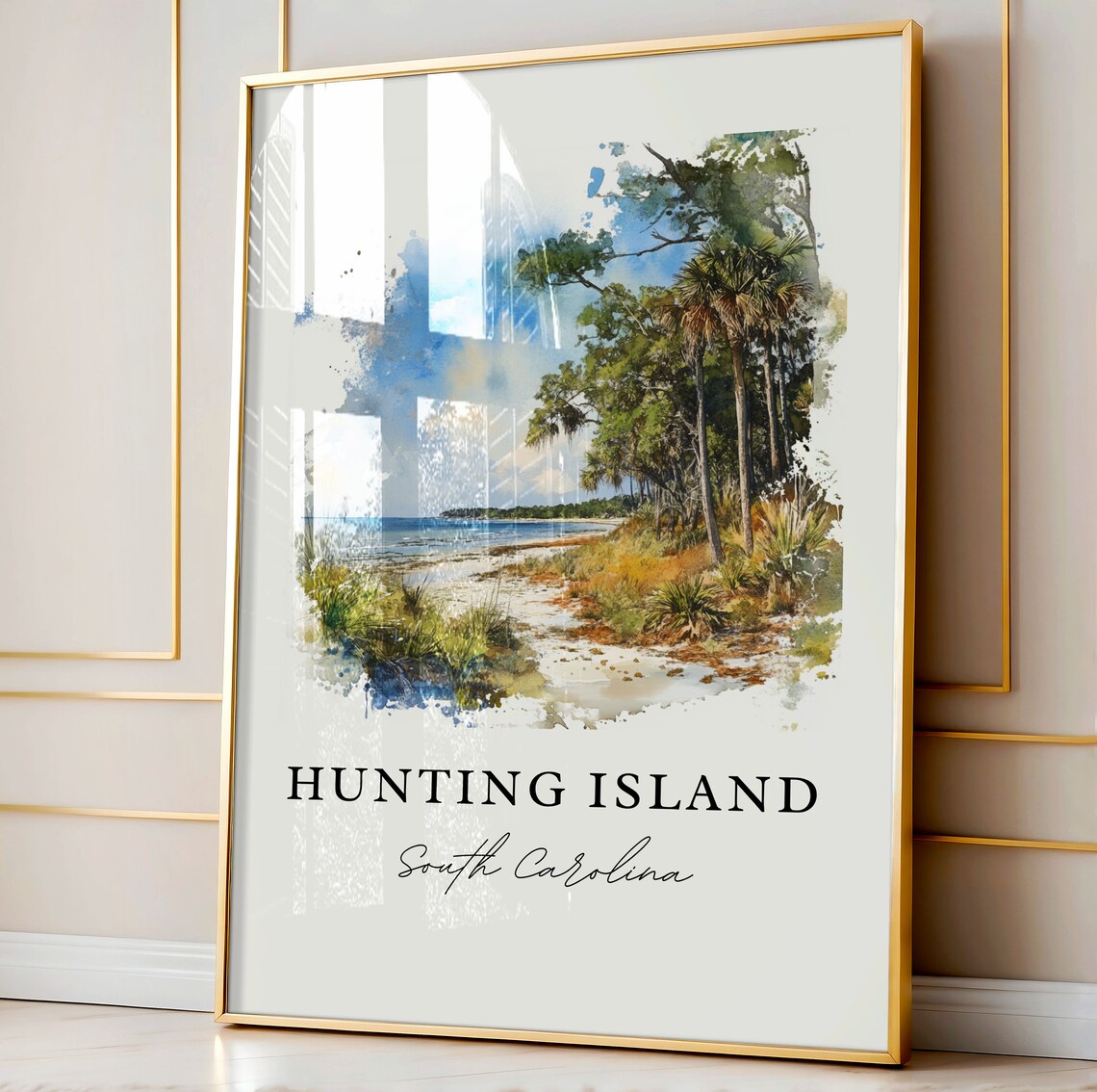 Hunting Island South Carolina Palmetto Beach Watercolor Poster - Image 3