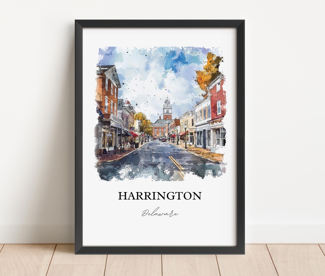 Harrington Delaware Historic Main Street Town Watercolor Poster - Image 3