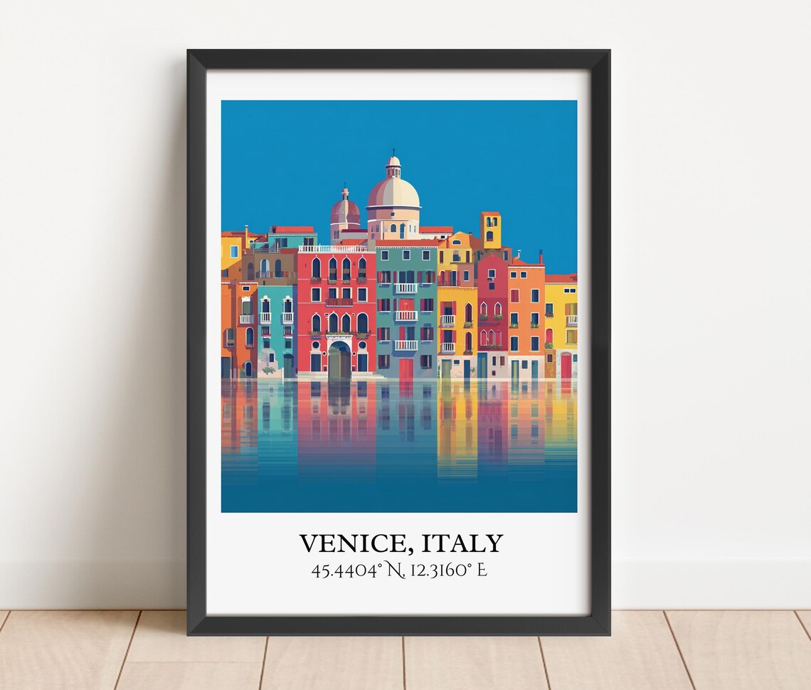 Venice Italy Retro Canal Houses Reflection Vintage Travel Decor Poster - Image 4