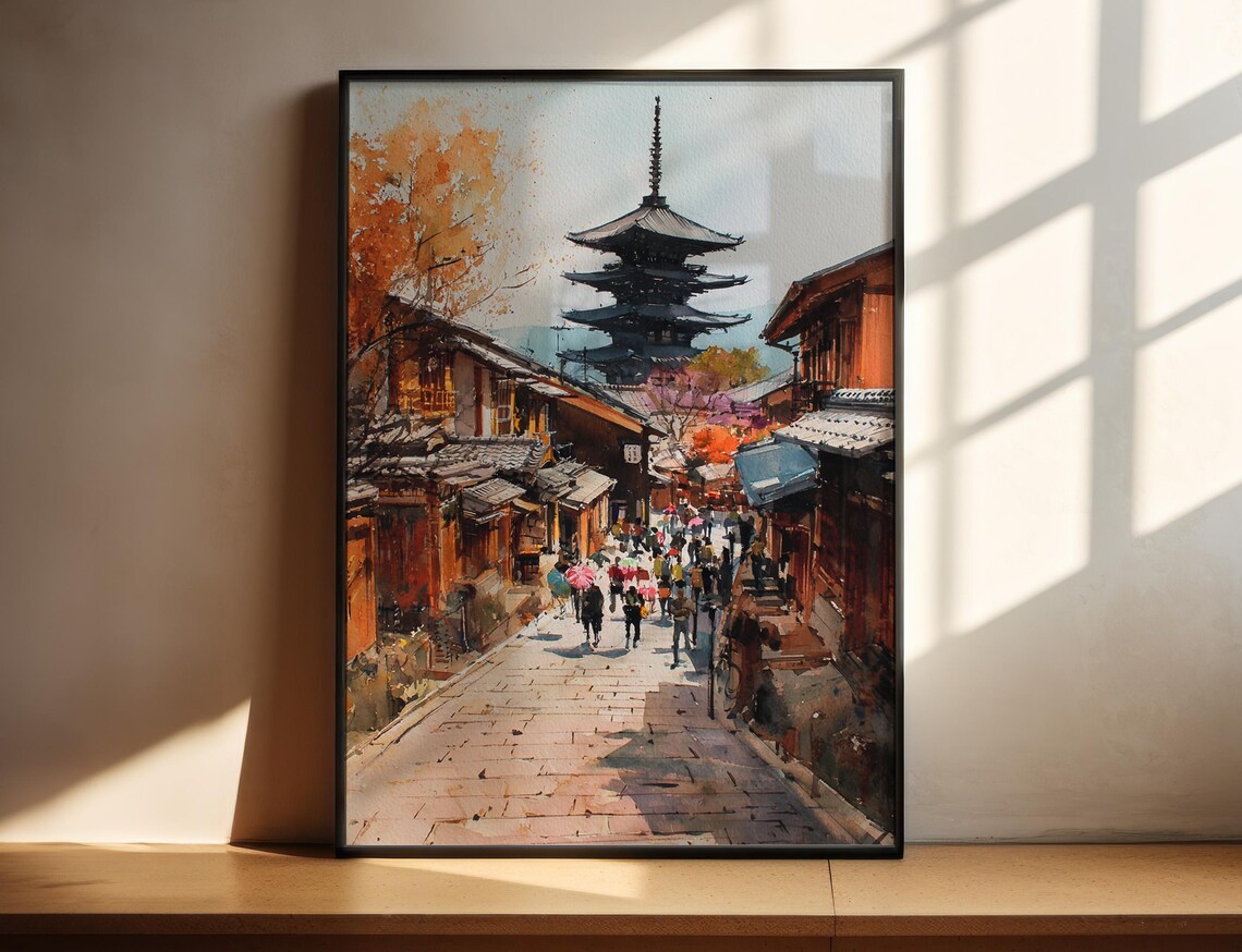 Kyoto Watercolor Travel Poster, Japan Wall Decor