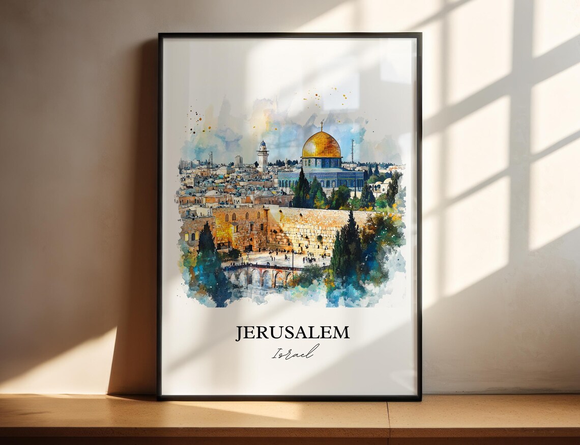 Jerusalem Israel Watercolor Dome Old City Sacred Travel Poster
