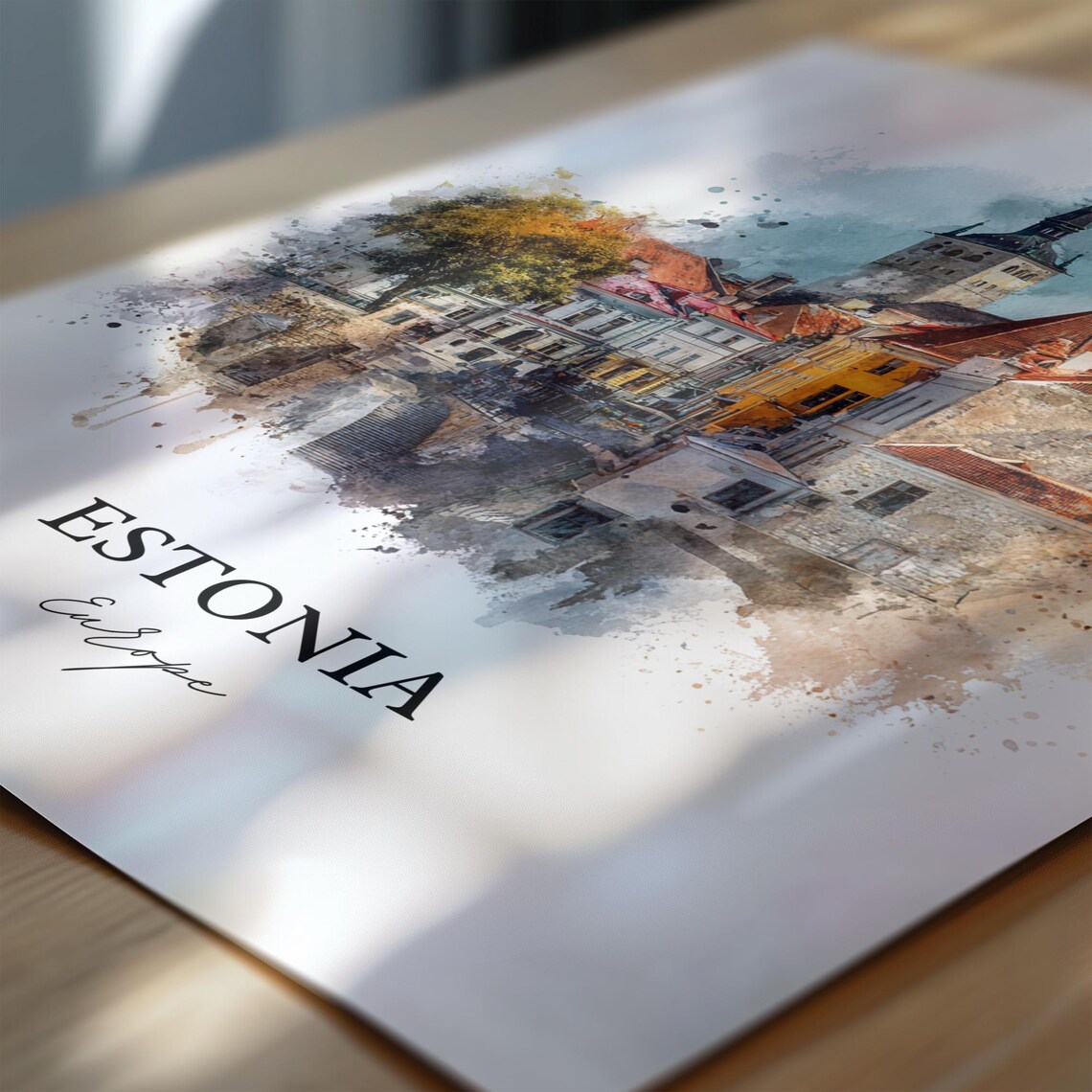 Estonia Tallinn Old Town Tower Watercolor Europe Travel Poster - Image 6