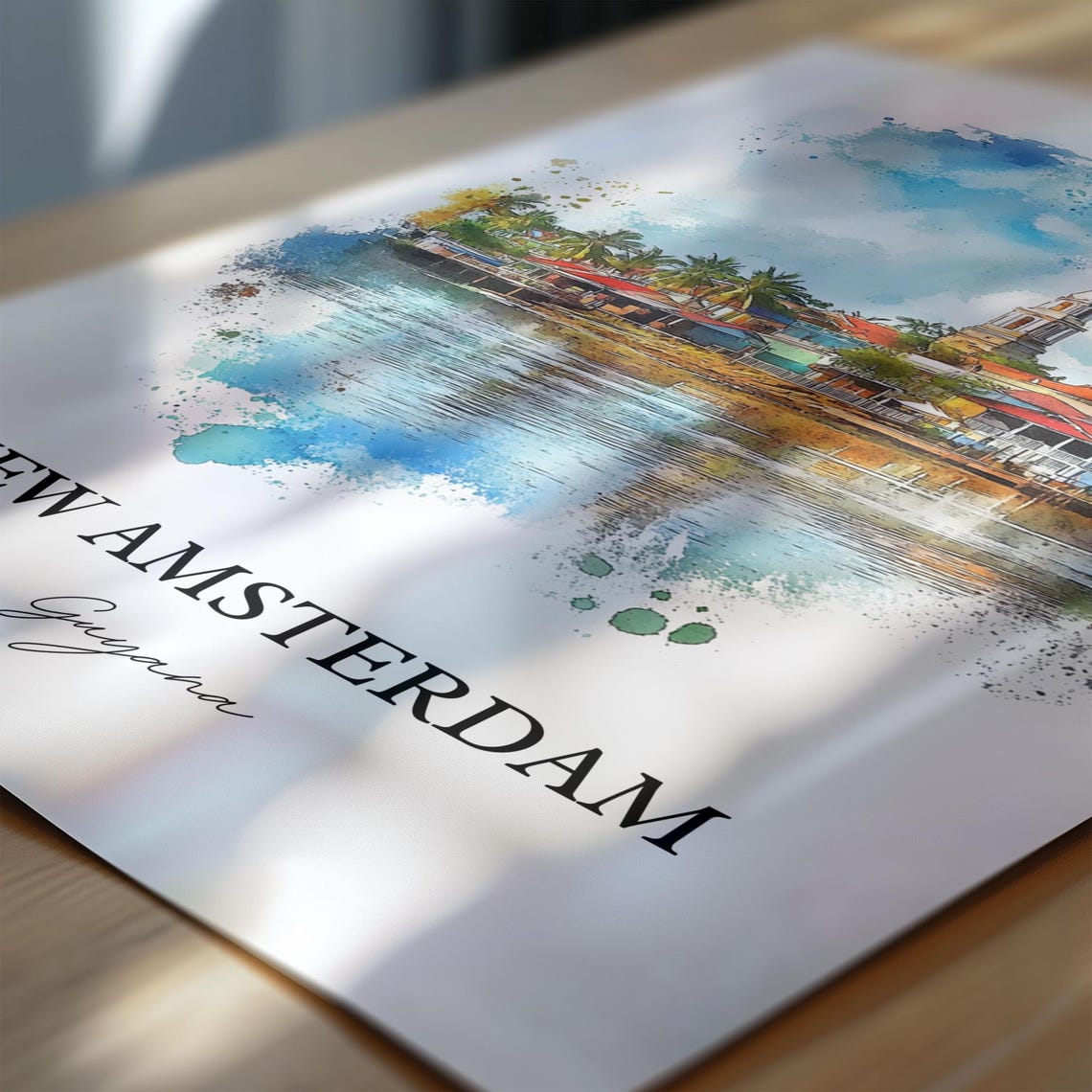 New Amsterdam Guyana Watercolor Waterfront Town Church Poster - Image 7