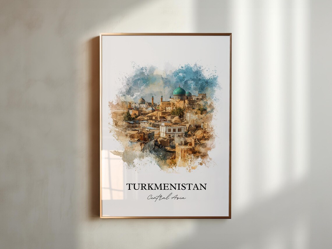Turkmenistan Central Asia Watercolor Art Desert City Domes Poster - Image 5