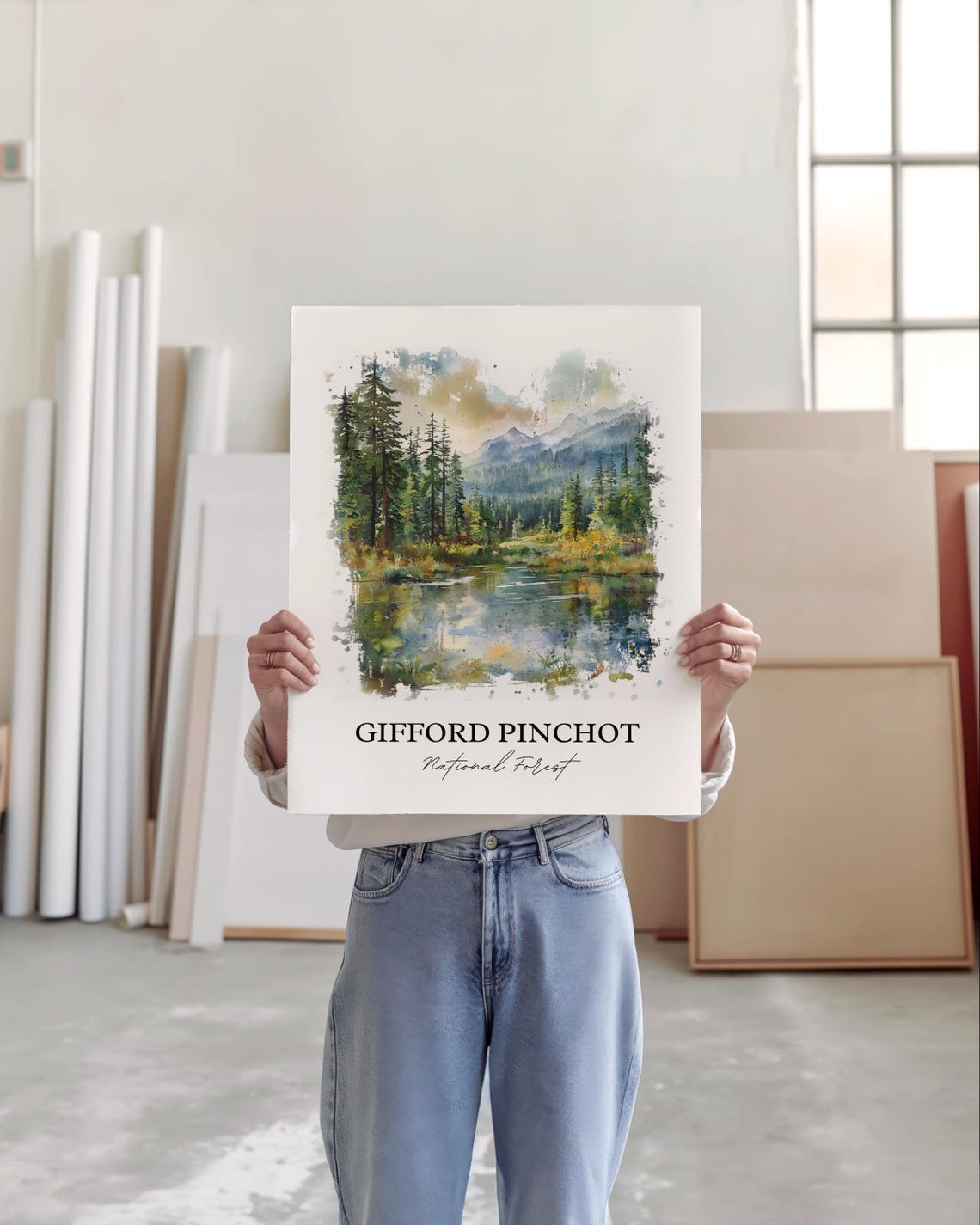 Gifford Pinchot National Forest Pine Lake Watercolor Nature Poster - Image 2