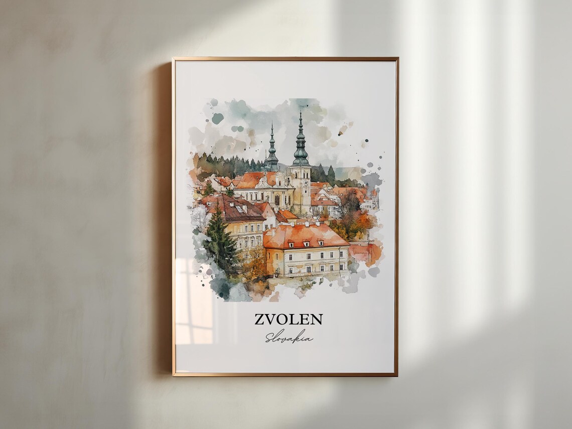 Zvolen Slovakia Baroque Church Spires Watercolor Old Town Poster - Image 5