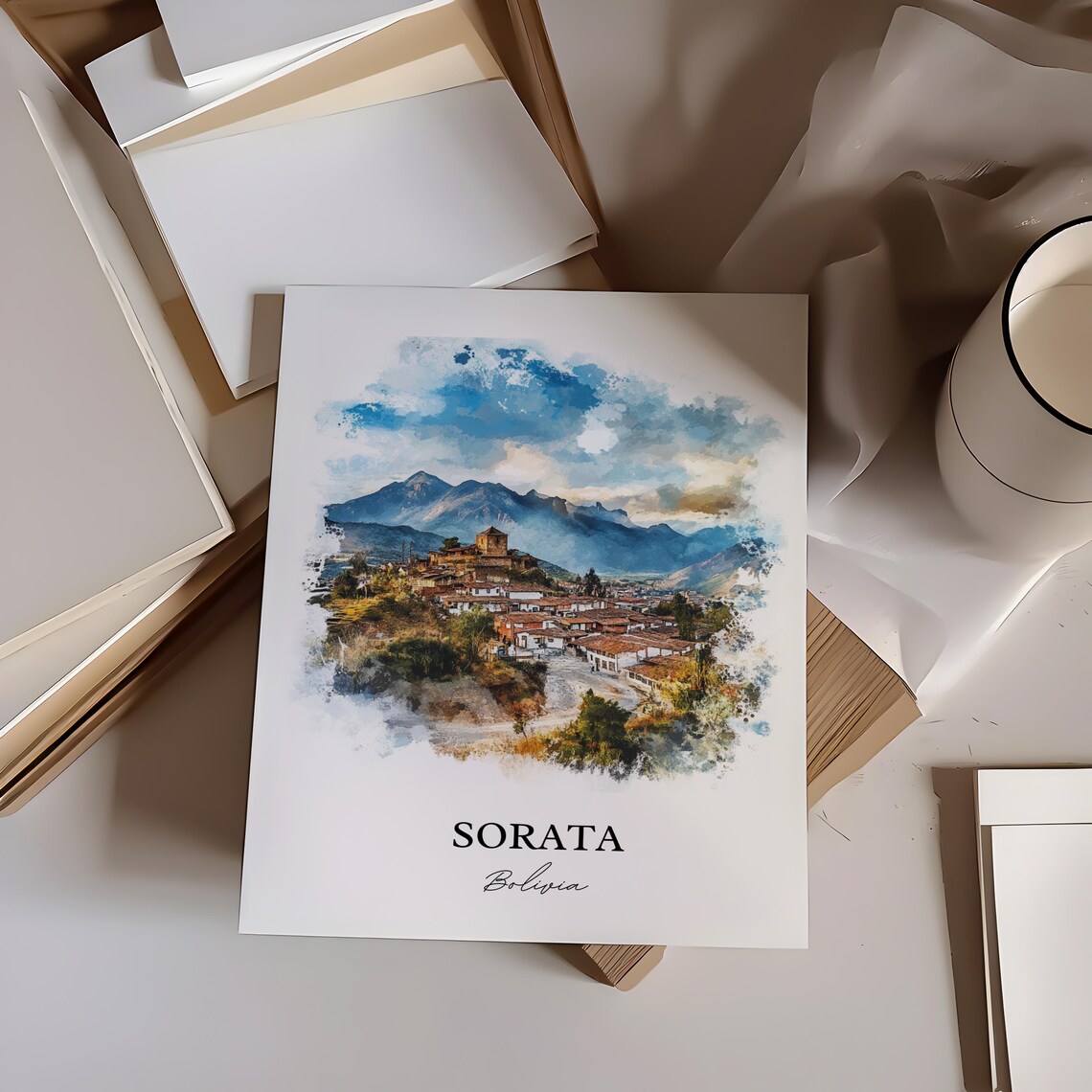 Sorata Bolivia Watercolor Mountain Village Andean Travel Poster - Image 3