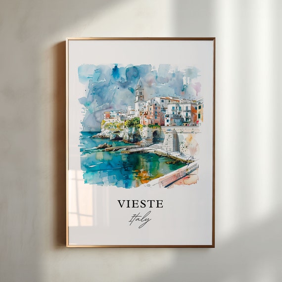 Vieste Italy Watercolor Travel Poster, Puglia