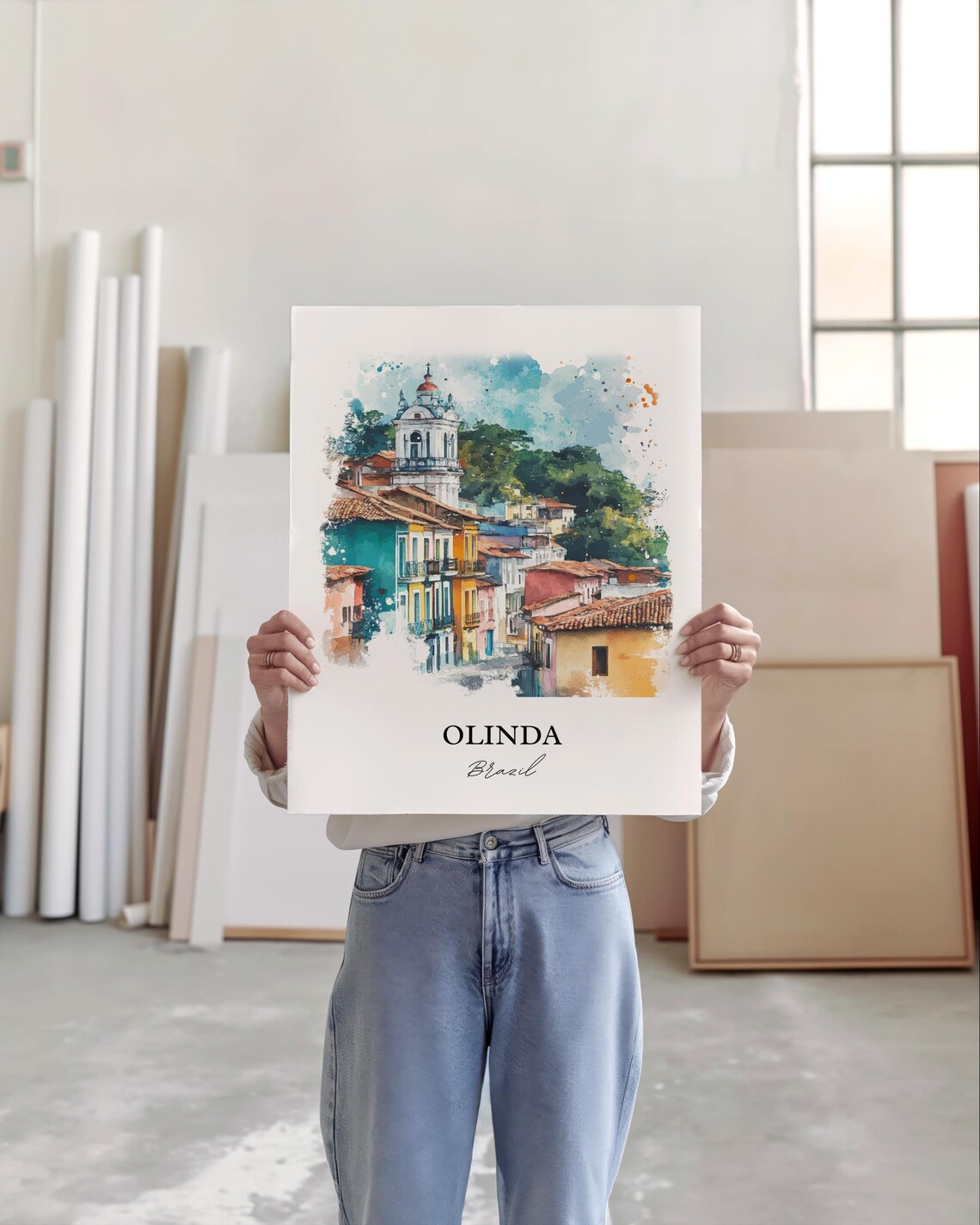 Olinda Brazil Colorful Colonial Town Watercolor Travel Wall Art - Image 4