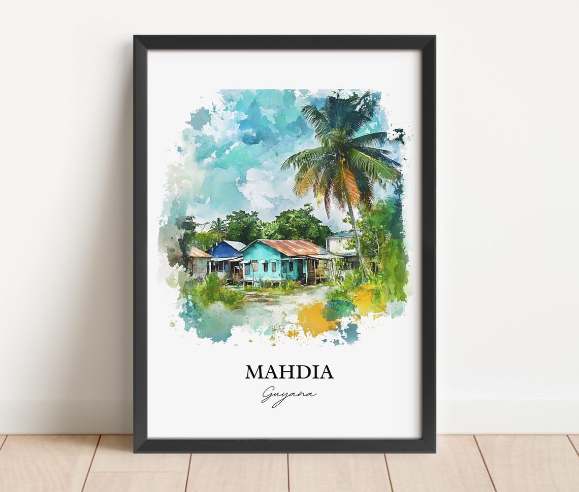 Mahdia Guyana Watercolor Rustic Riverside House Palms Poster - Image 5