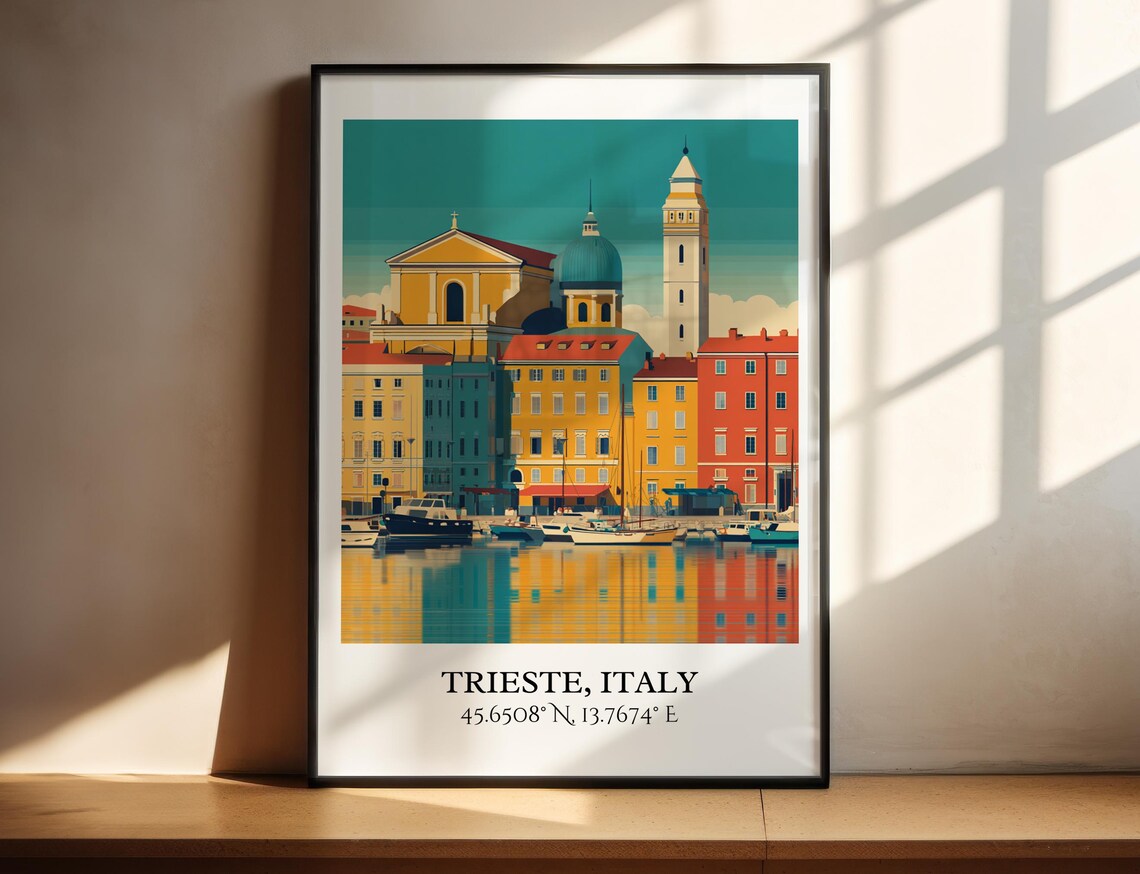 Trieste Italy Retro Harbor Sailboats City Vintage Travel Decor Poster