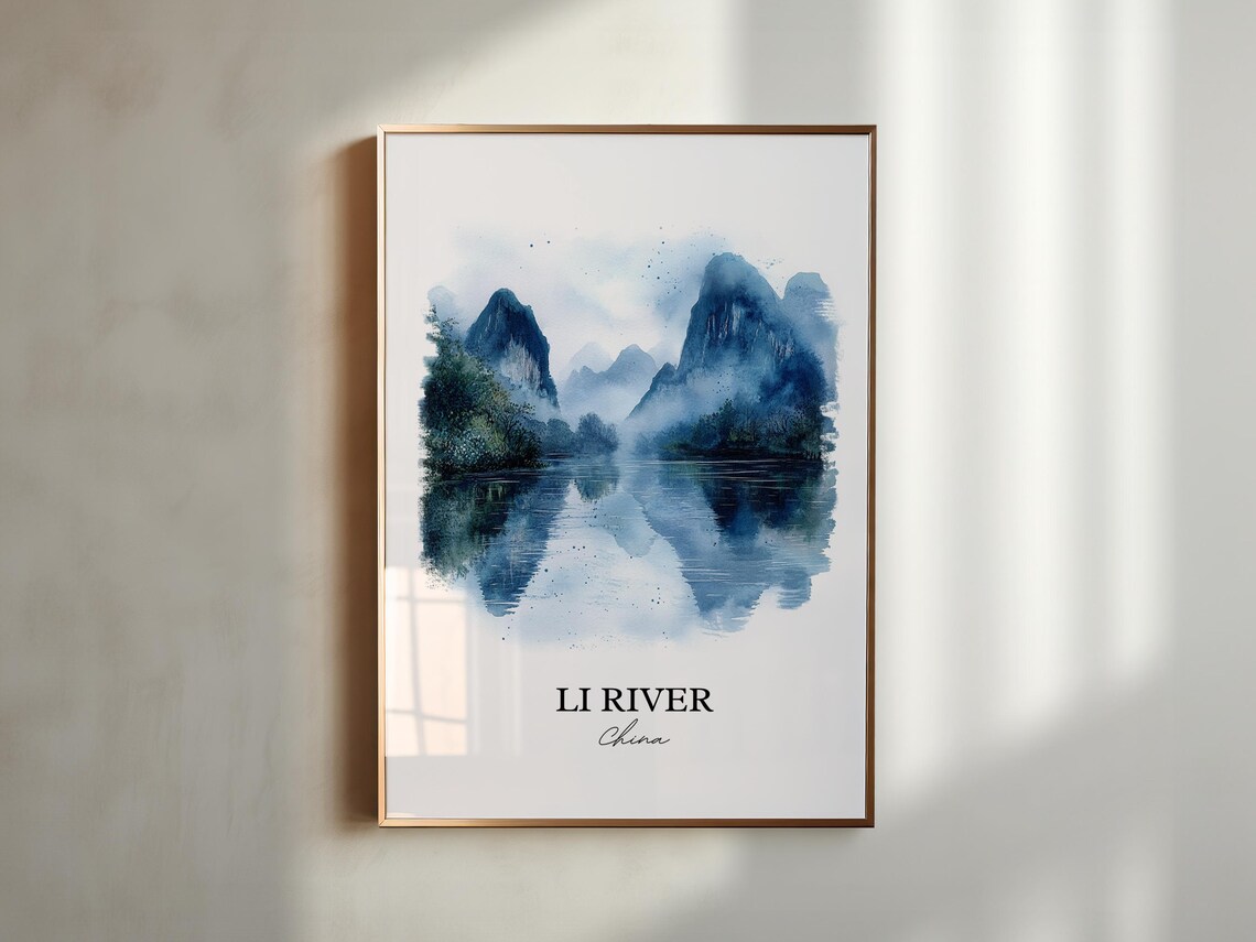Li River China Karst Mountains Mist Watercolor Travel Poster - Image 4