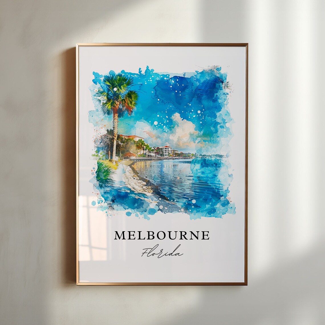 Melbourne Florida Watercolor Waterfront Palm Beach Shoreline Poster