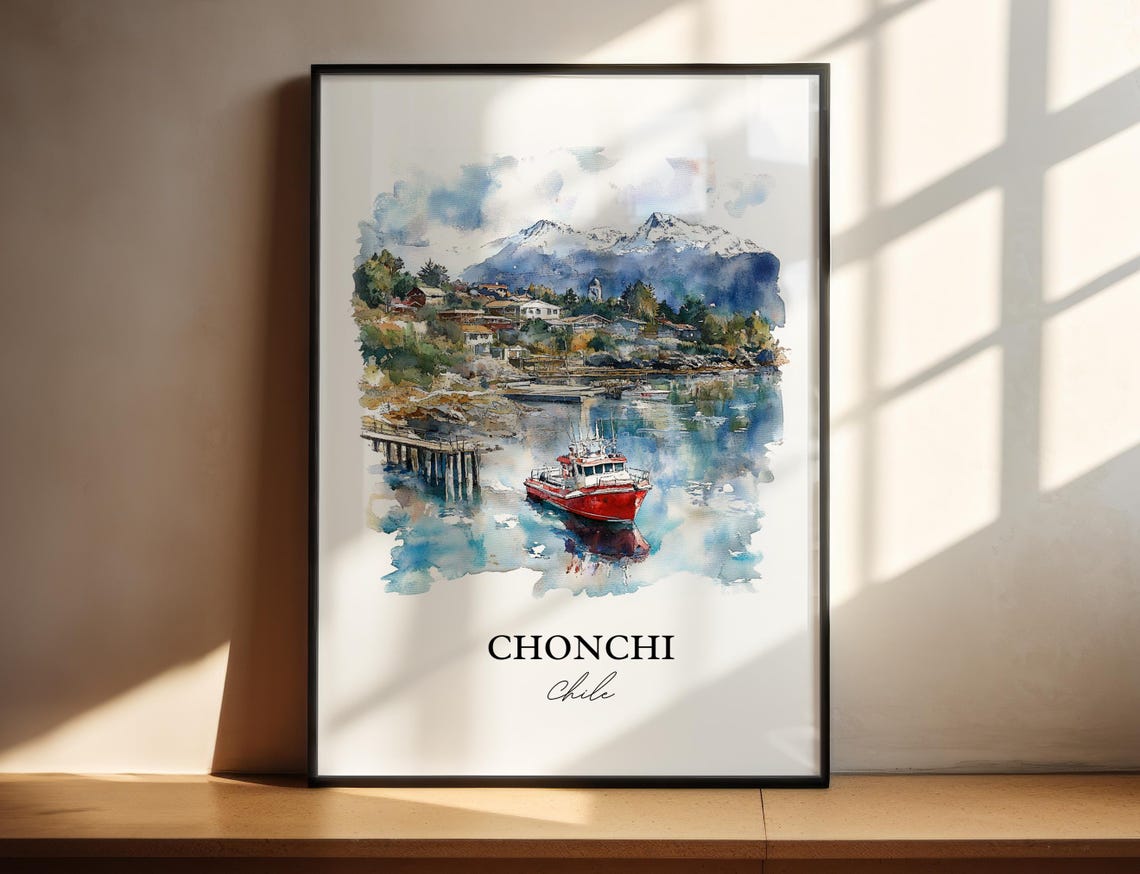 Chonchi Chile Wall Art Print Watercolor Gift Travel Poster Housewarming