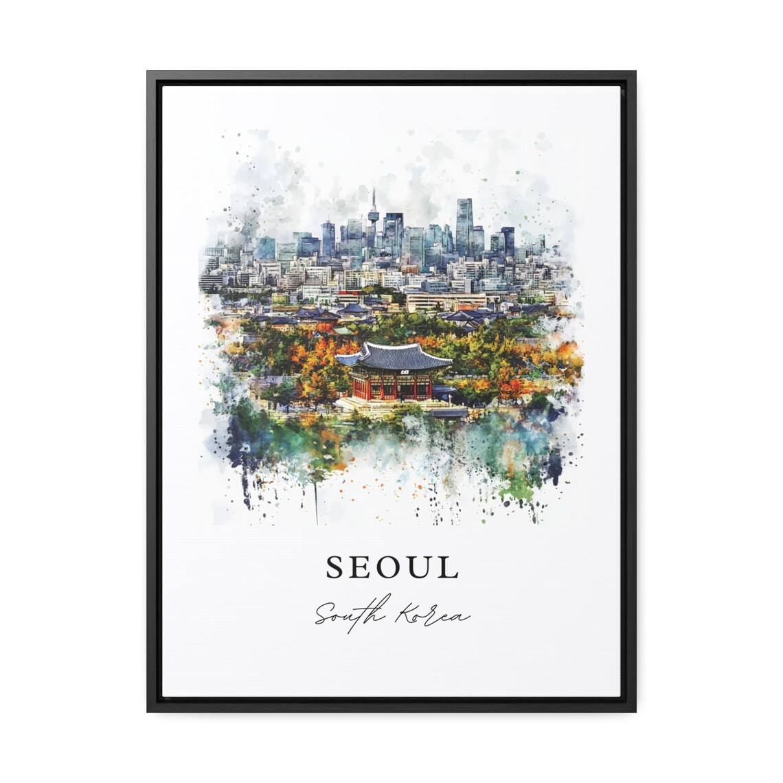 Seoul South Korea Watercolor Palace Skyline City Panorama Poster - Image 3