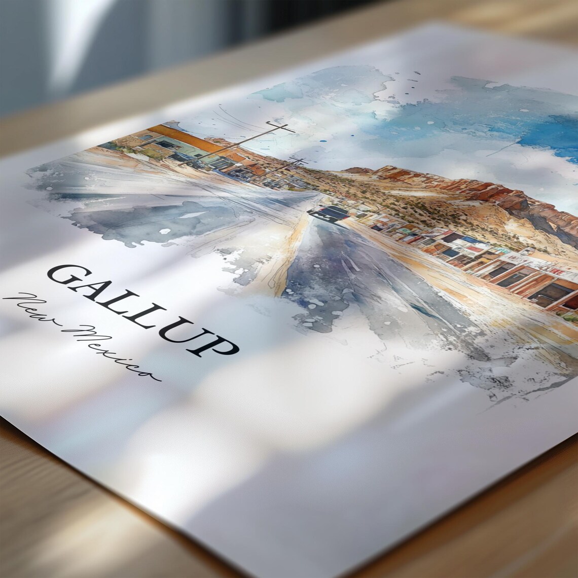 Gallup New Mexico Watercolor Route 66 Desert Town Street Poster - Image 6