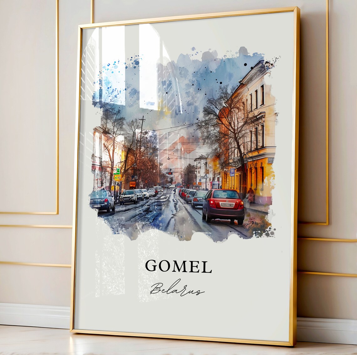 Gomel Belarus Autumn City Street Watercolor Art Travel Poster - Image 4