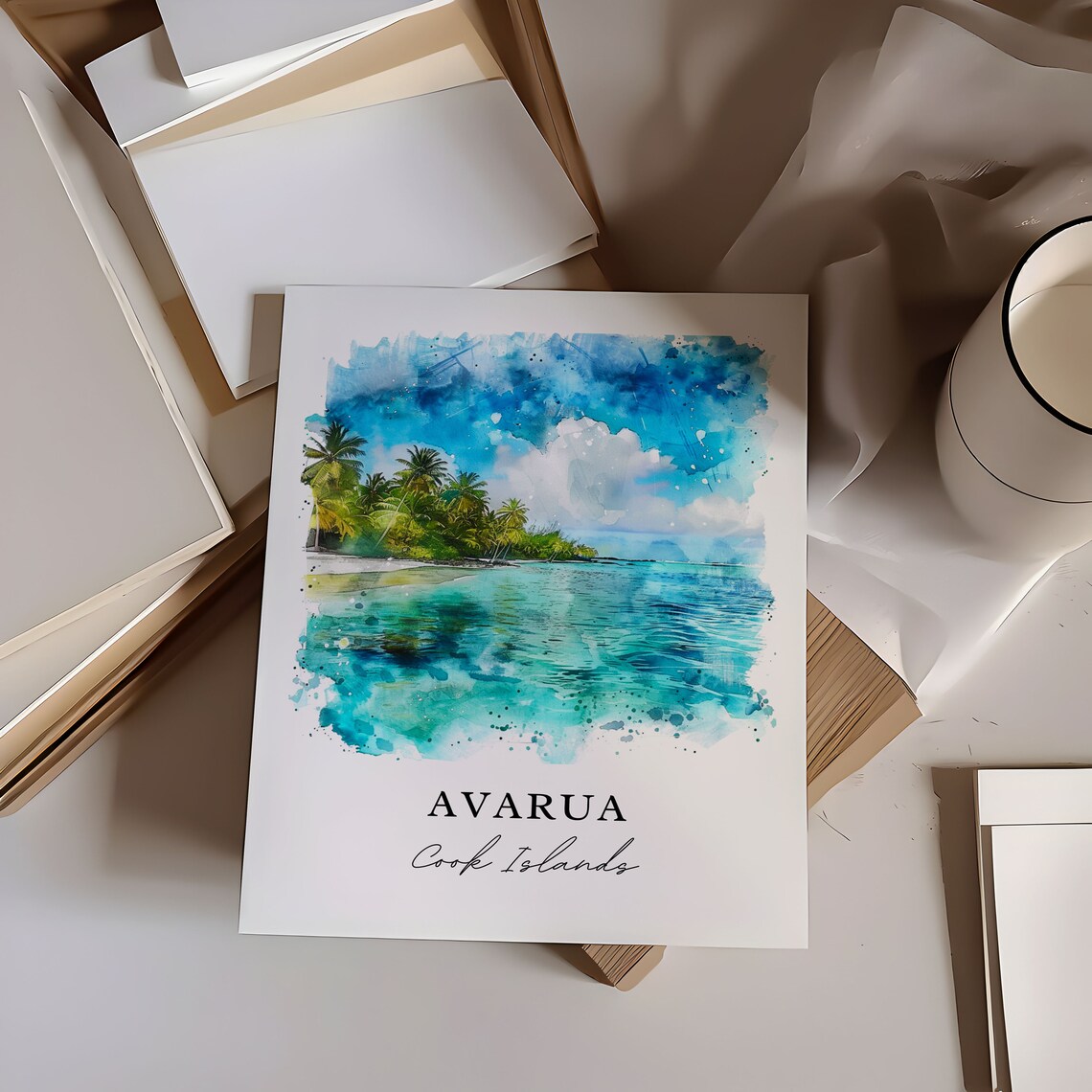 Avarua Cook Islands Turquoise Lagoon Beach Watercolor Travel Print - Image 5