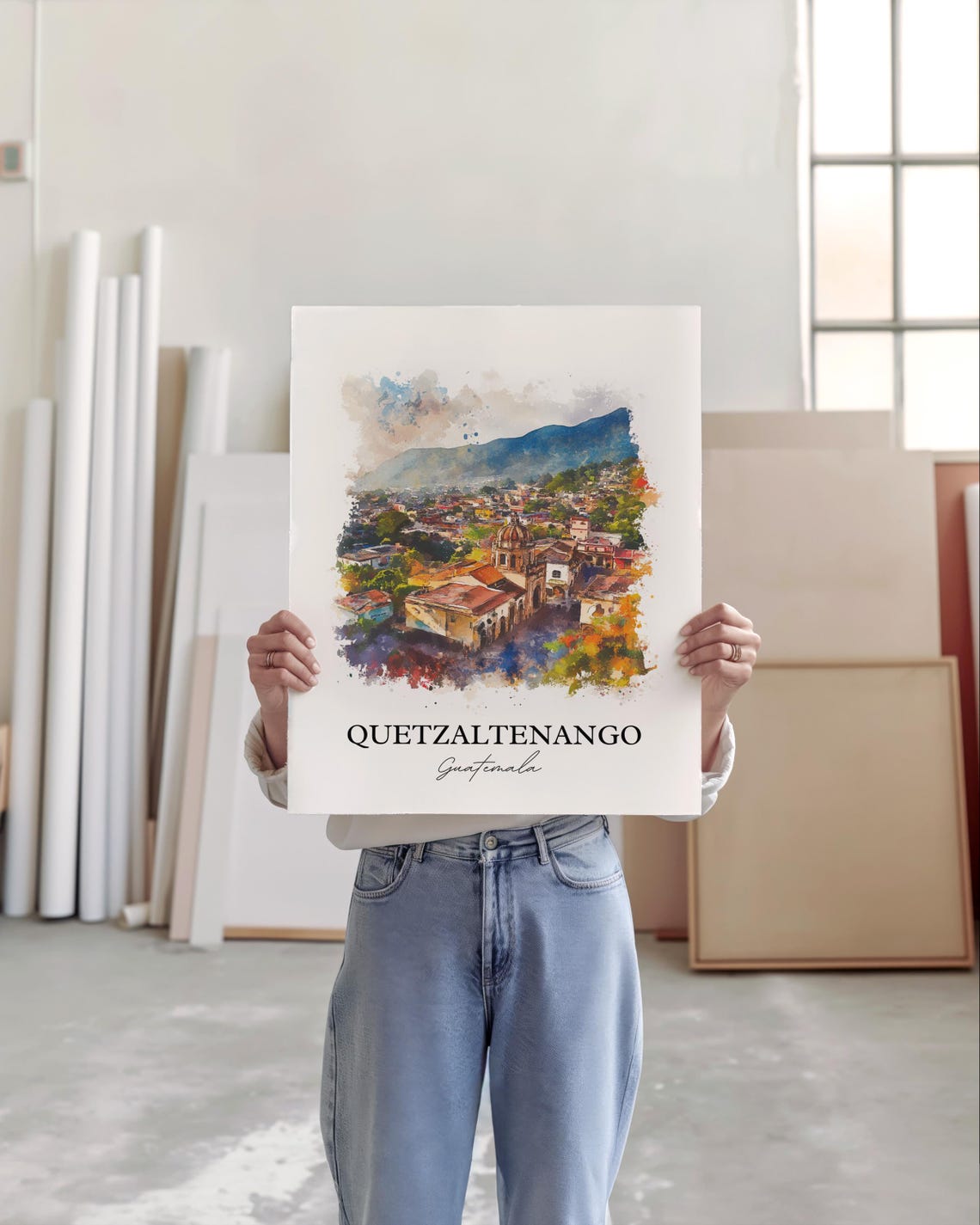 Quetzaltenango Wall Art Guatemala Print Watercolor Gift Travel Poster Housewarming - Image 3