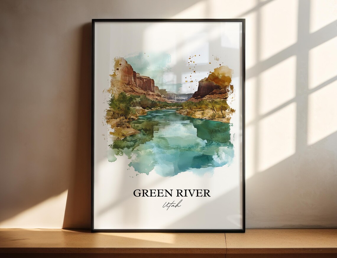 Green River Utah Red Canyon Watercolor River Landscape Poster